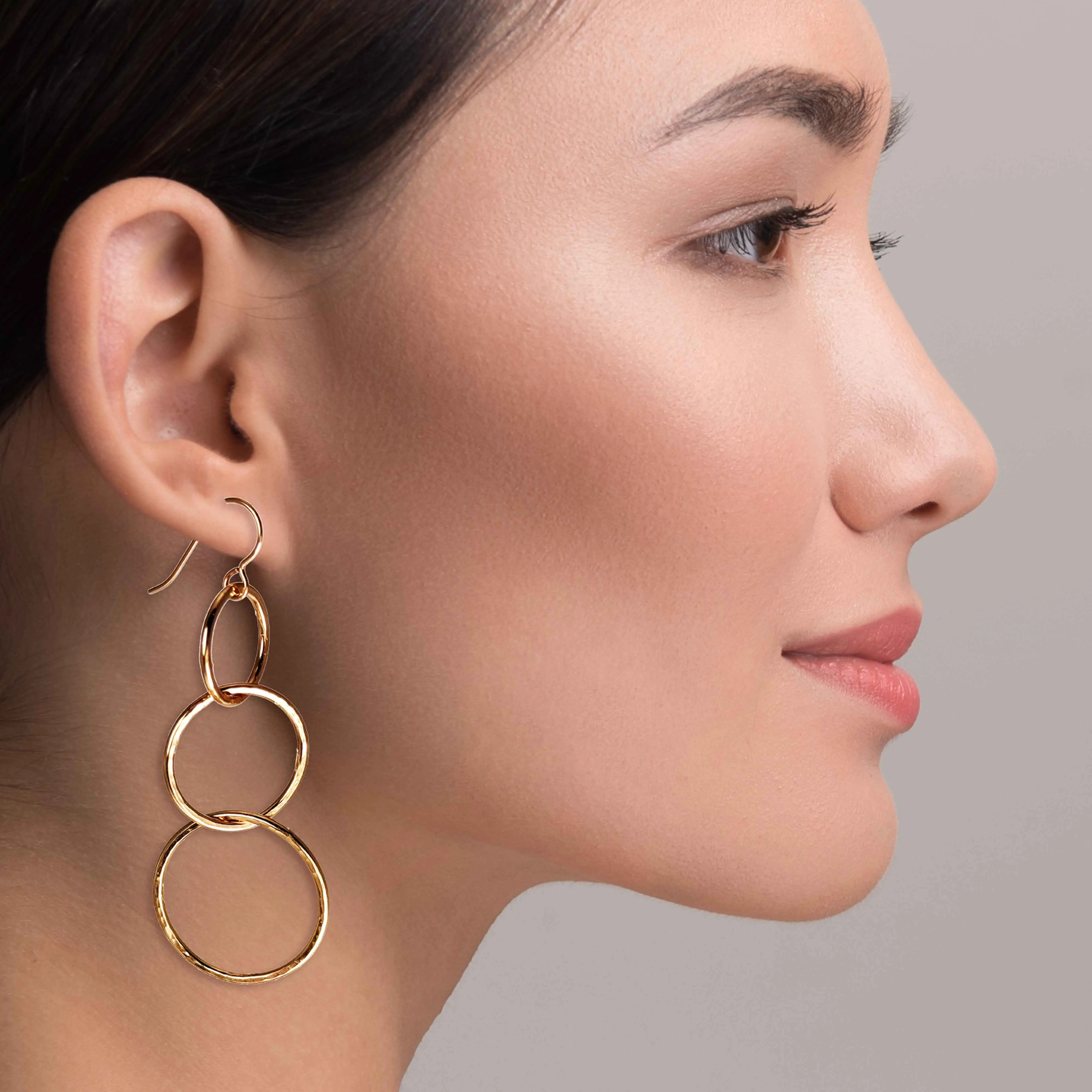 Hammered Bronze Three Tiered Dangle Earrings