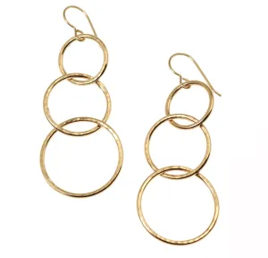 Hammered Bronze Three Tiered Dangle Earrings