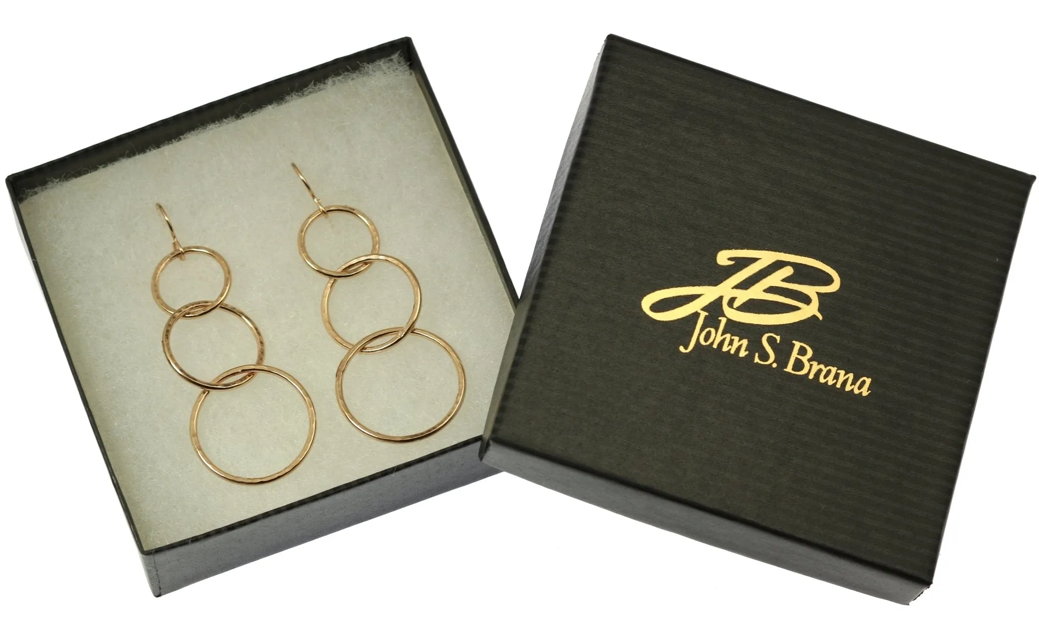 Hammered Bronze Three Tiered Dangle Earrings