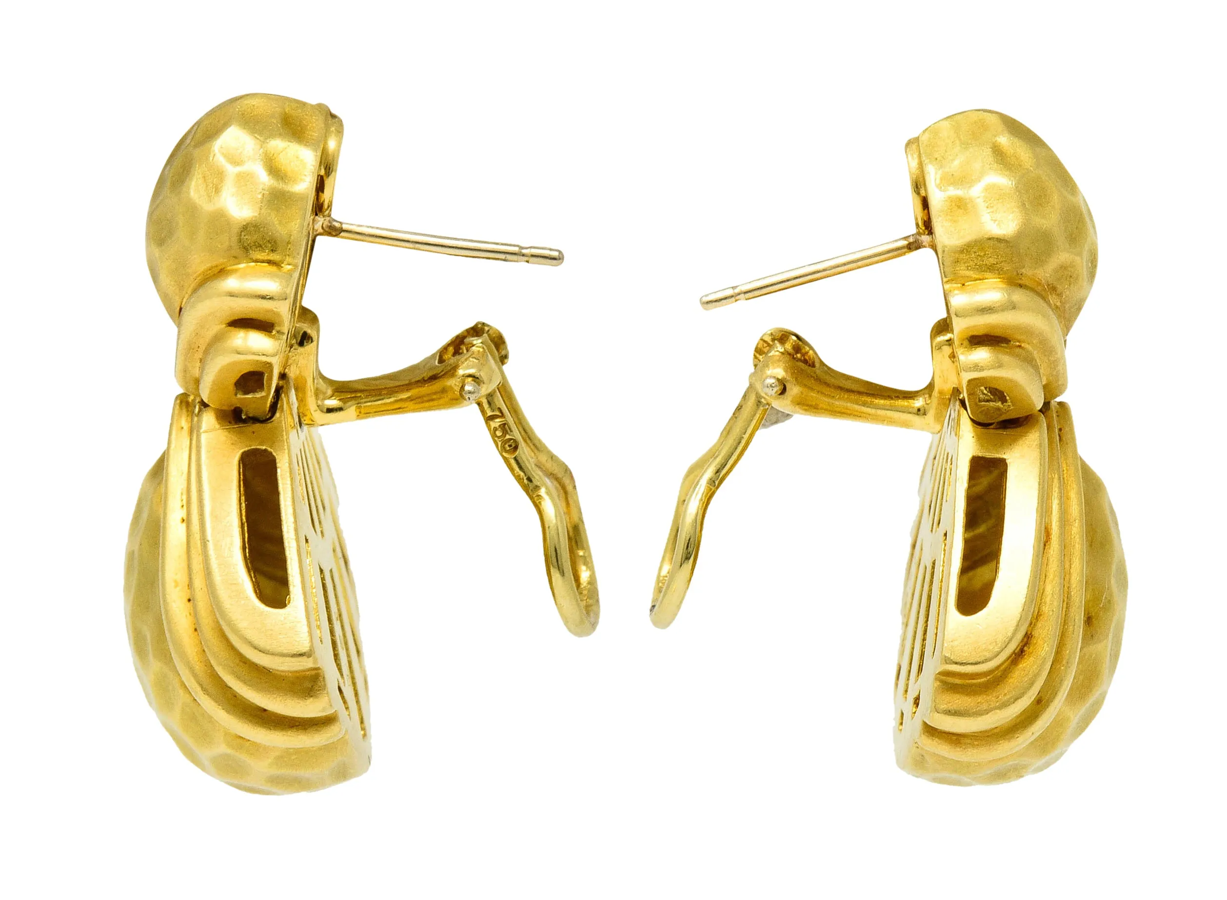 Hammerman Brothers Vintage 18 Karat Gold Hammered Doorknocker Earrings