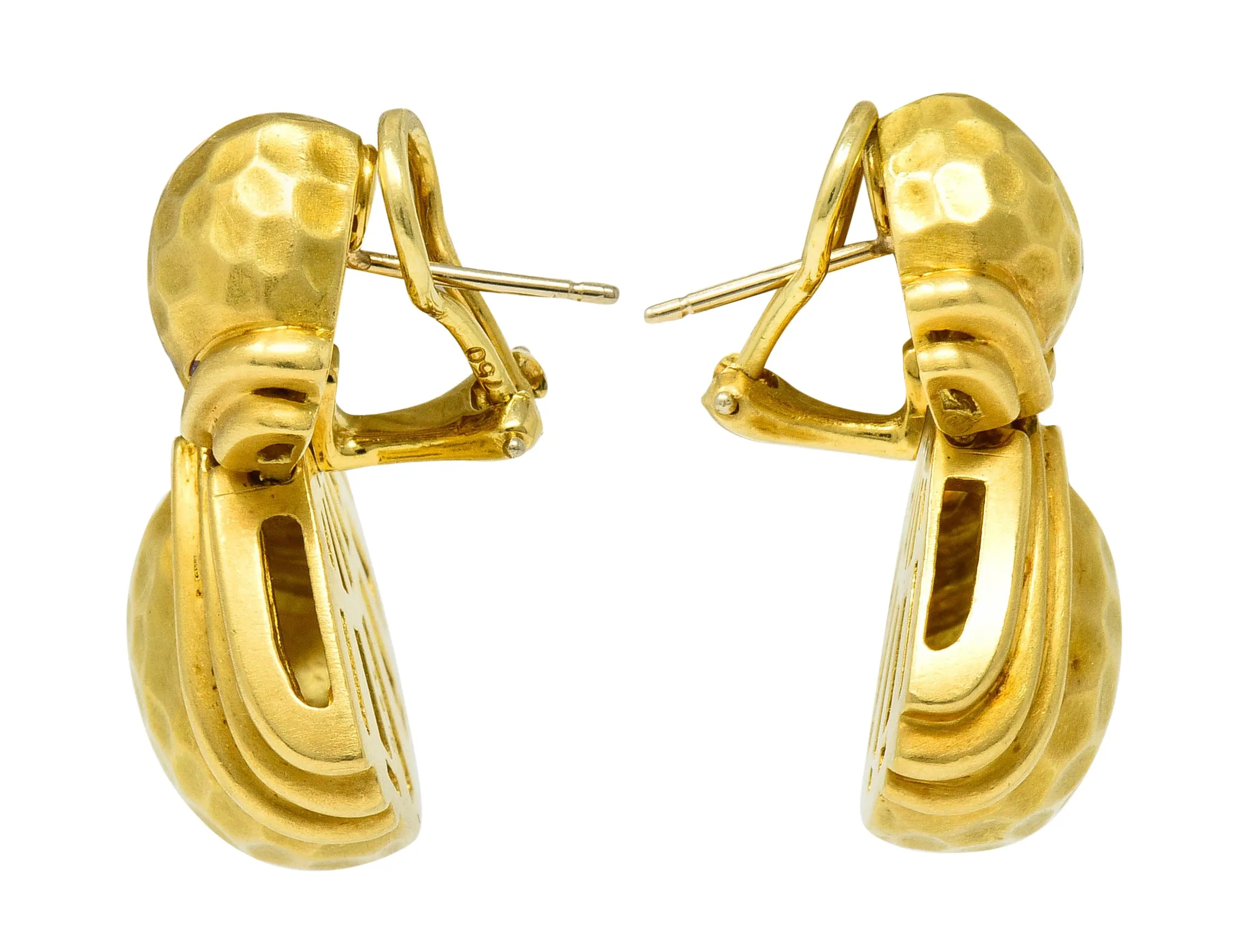 Hammerman Brothers Vintage 18 Karat Gold Hammered Doorknocker Earrings