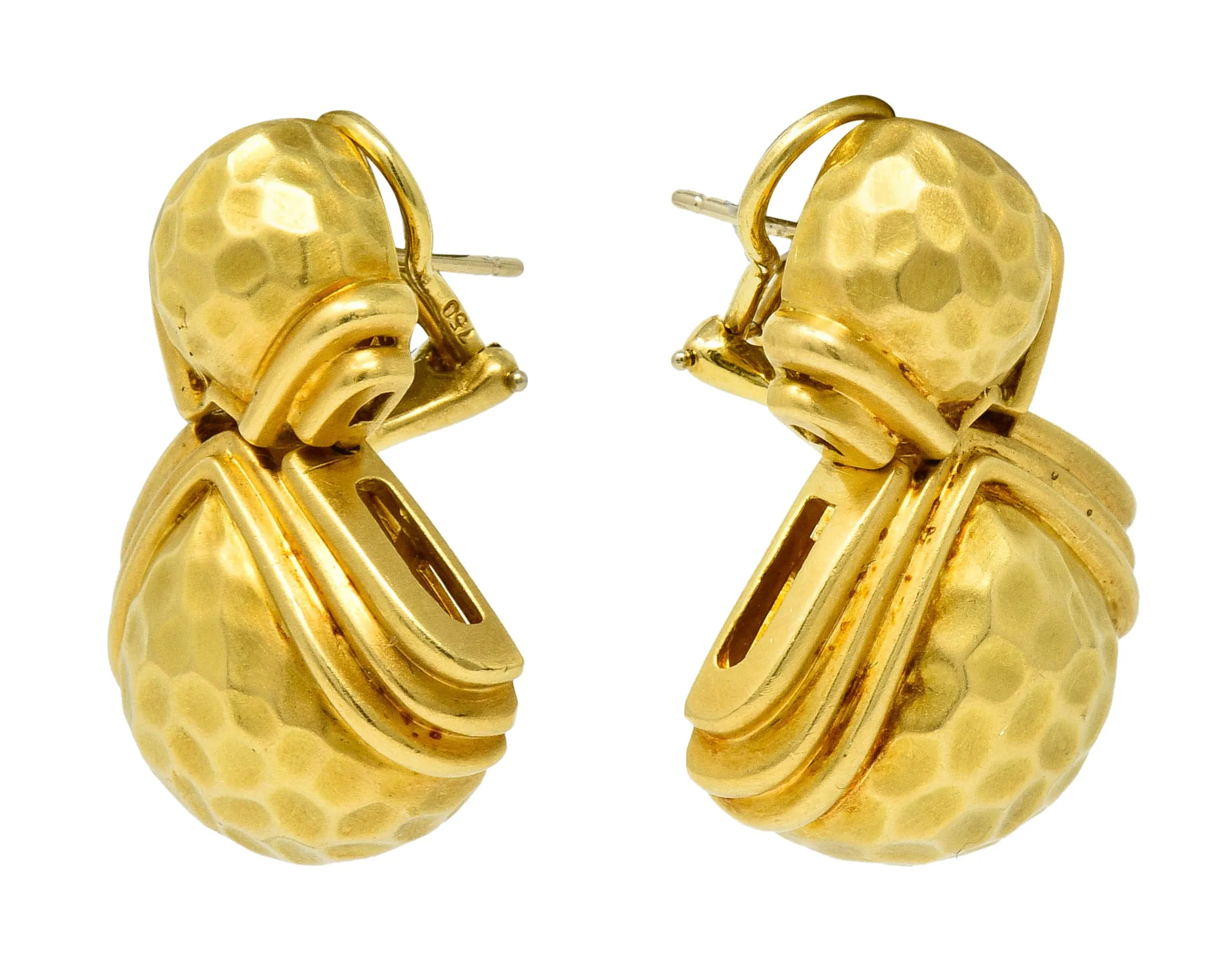 Hammerman Brothers Vintage 18 Karat Gold Hammered Doorknocker Earrings