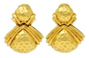 Hammerman Brothers Vintage 18 Karat Gold Hammered Doorknocker Earrings
