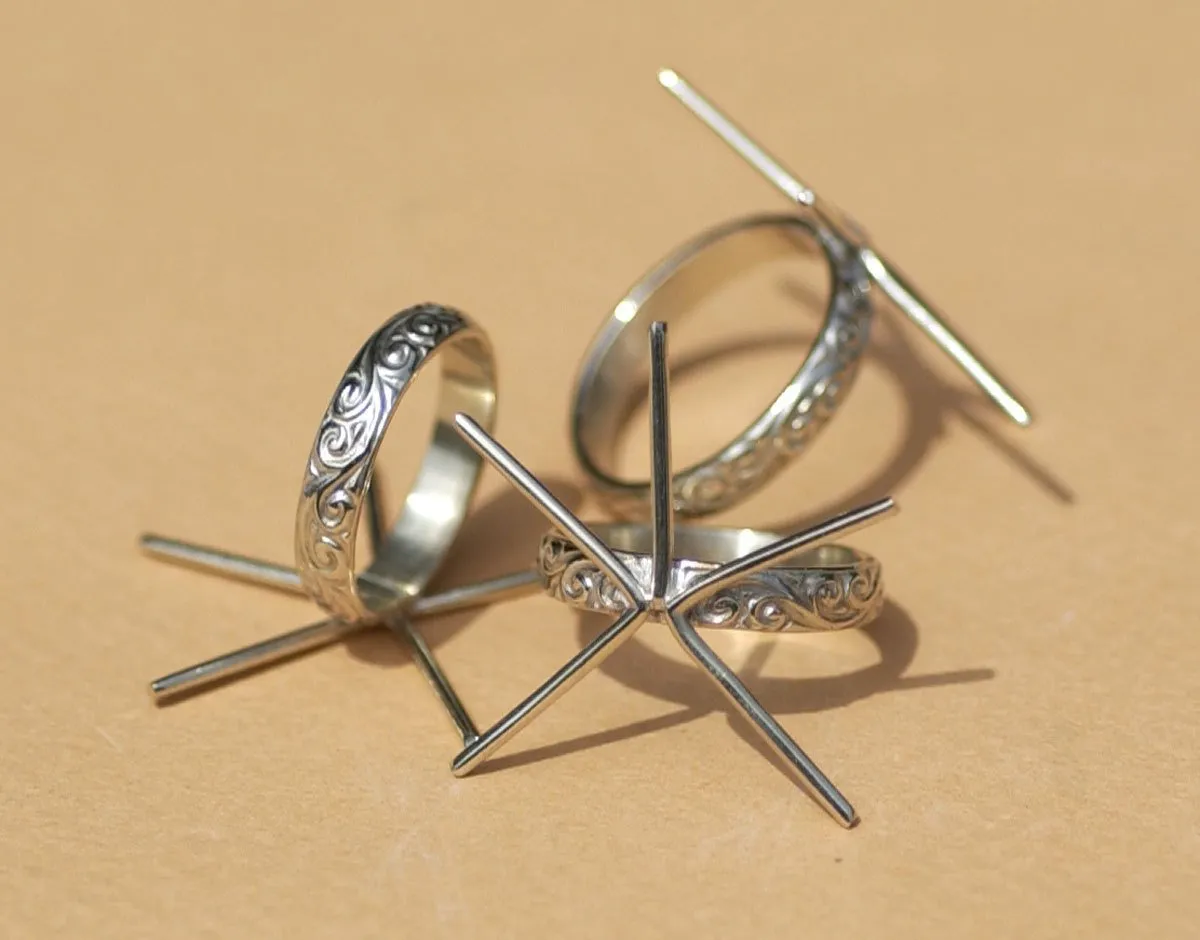 Handmade Claw Ring Setting, Flourish Vine Shank, 5 prongs