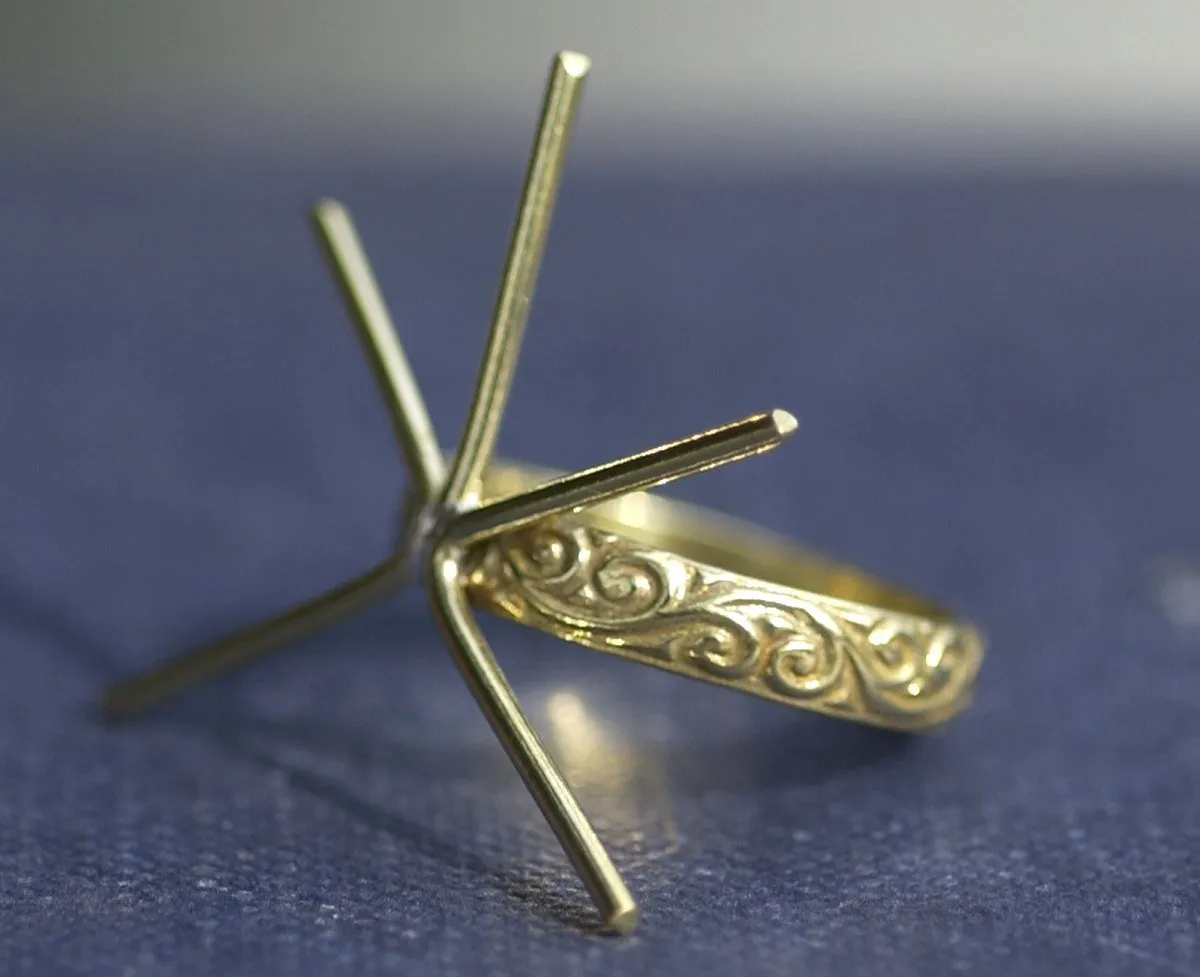 Handmade Claw Ring Setting, Flourish Vine Shank, 5 prongs