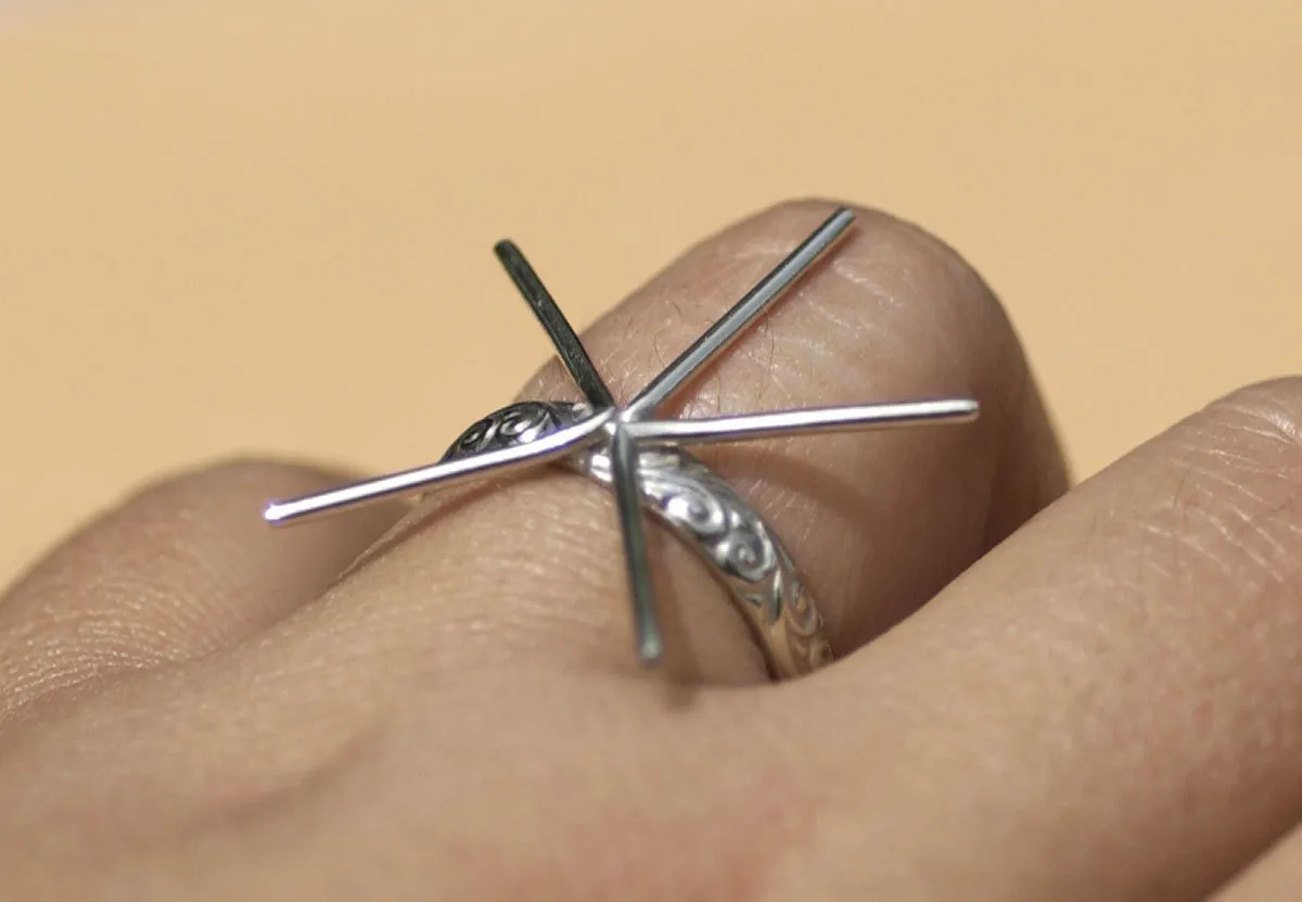 Handmade Claw Ring Setting, Flourish Vine Shank, 5 prongs