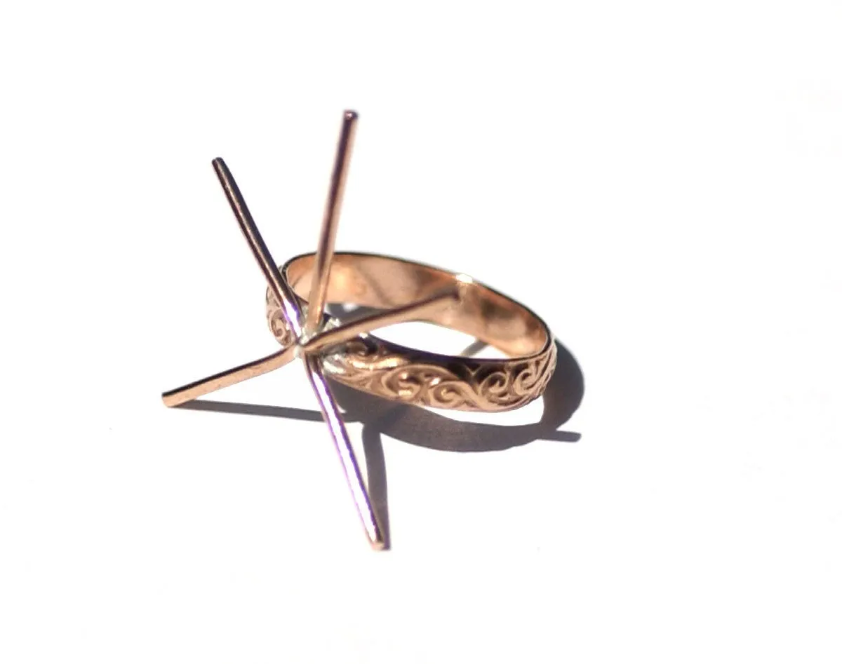 Handmade Claw Ring Setting, Flourish Vine Shank, 5 prongs
