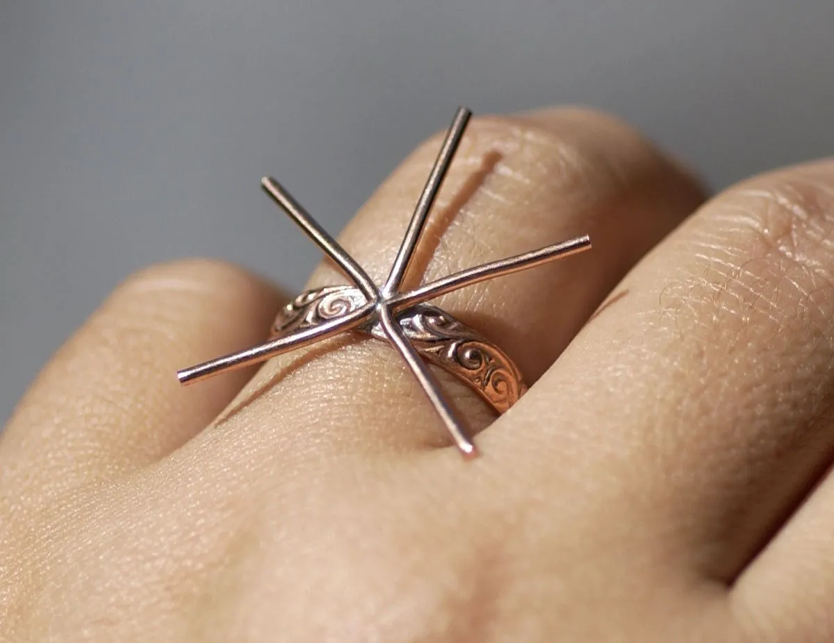 Handmade Claw Ring Setting, Flourish Vine Shank, 5 prongs