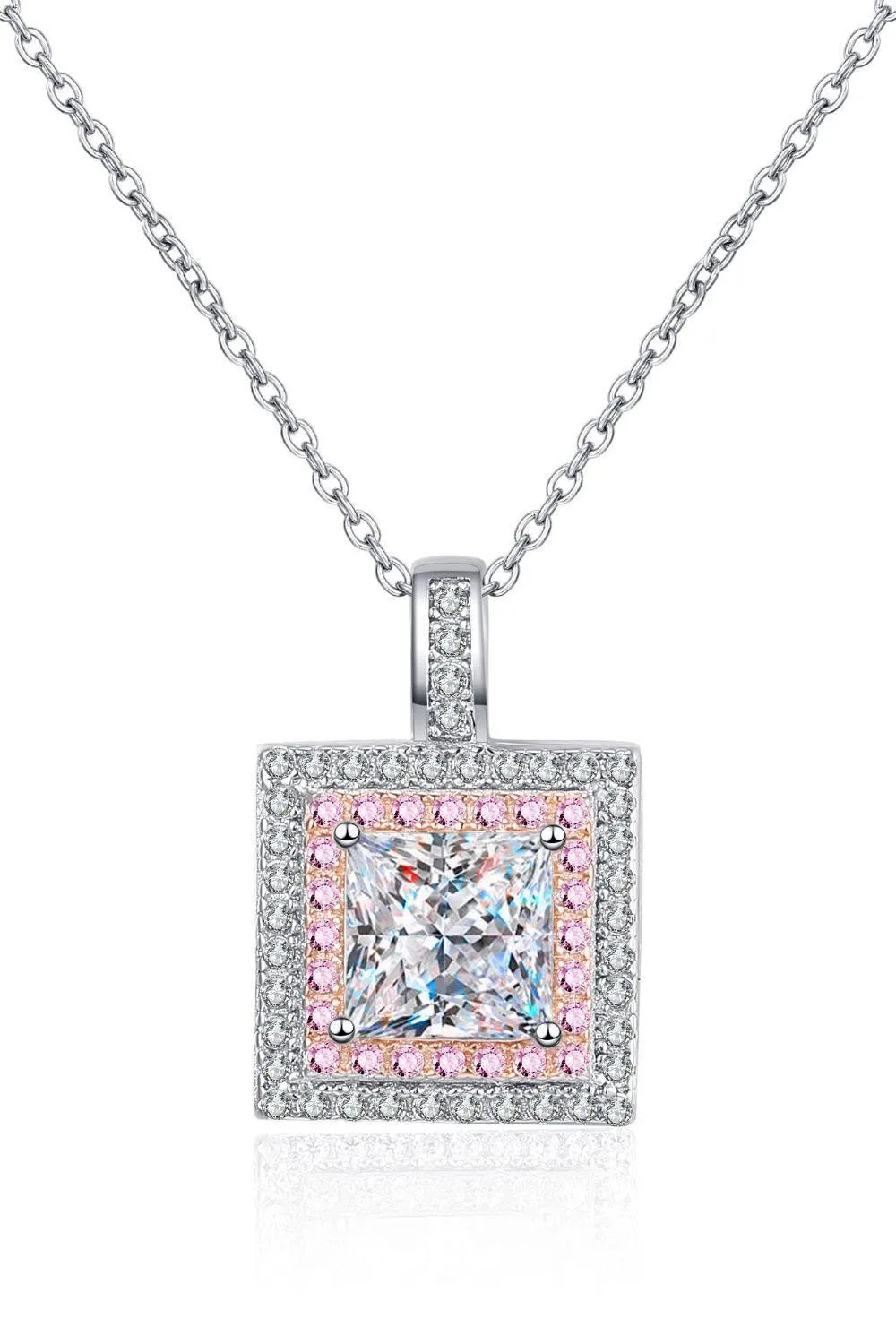 Hazel Blues® | 1 Carat Moissanite Square Pendant Chain Necklace