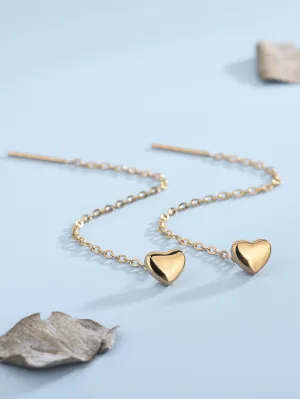 Heart Decor Threader Earrings - Gold