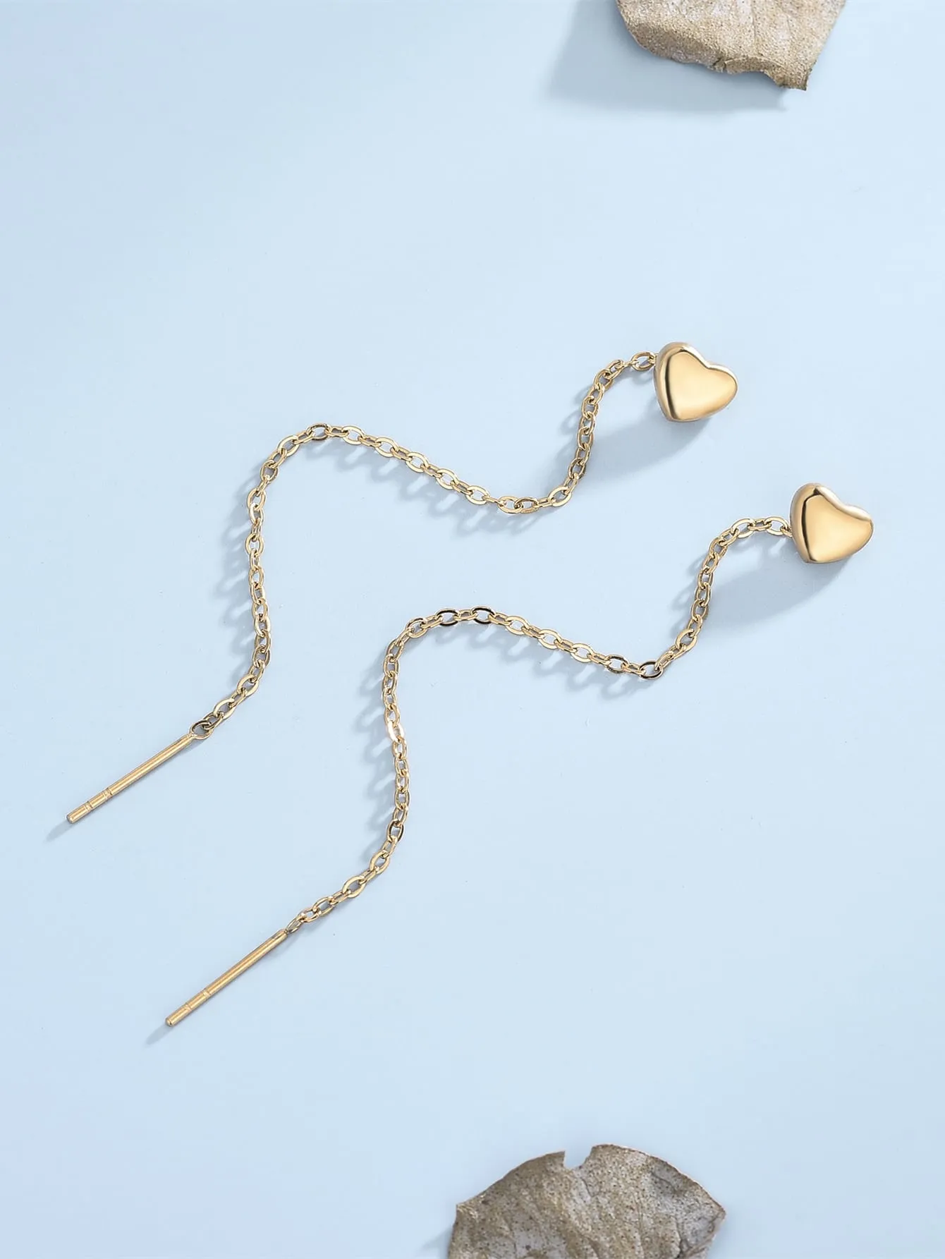 Heart Decor Threader Earrings - Gold