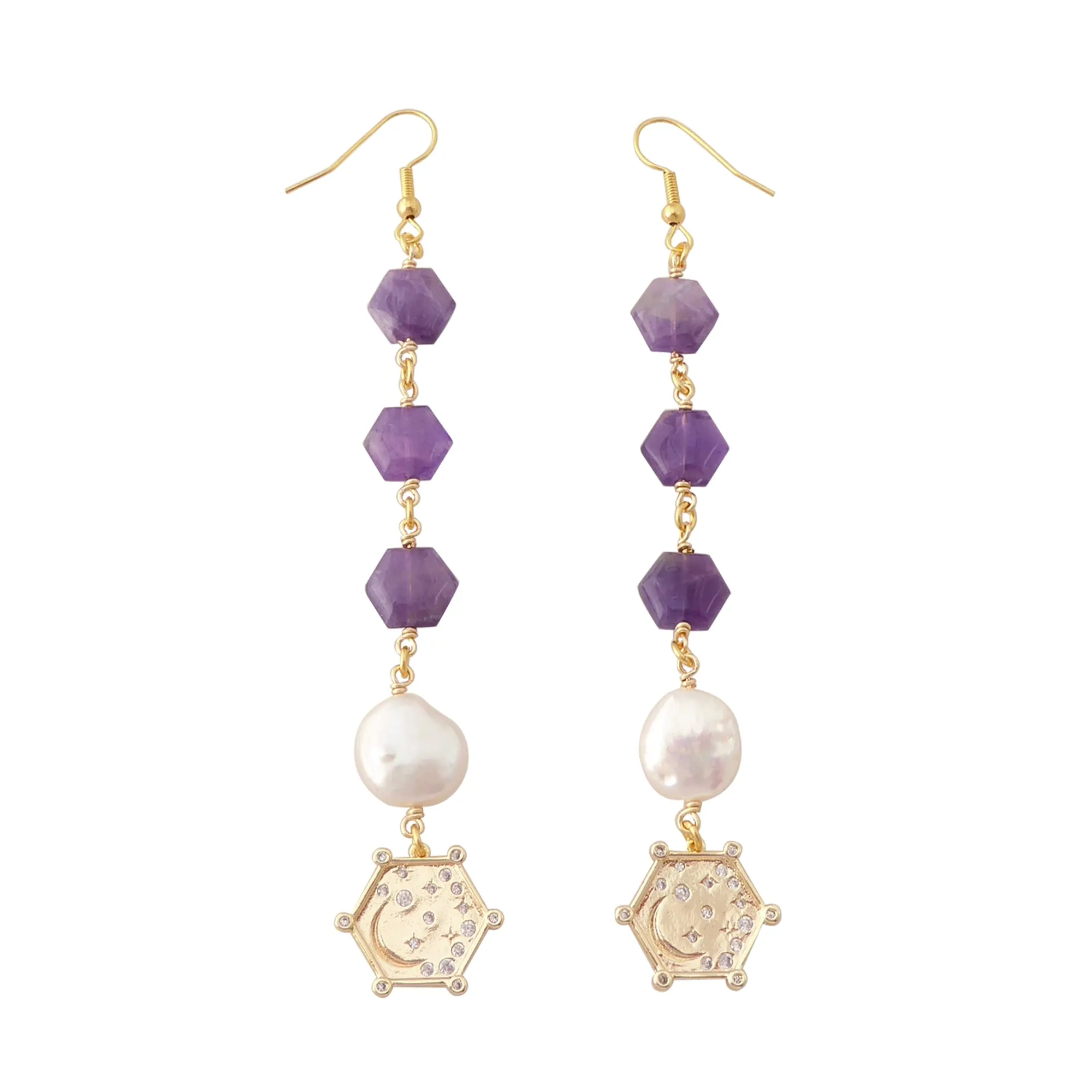 Hexagon amethyst earrings
