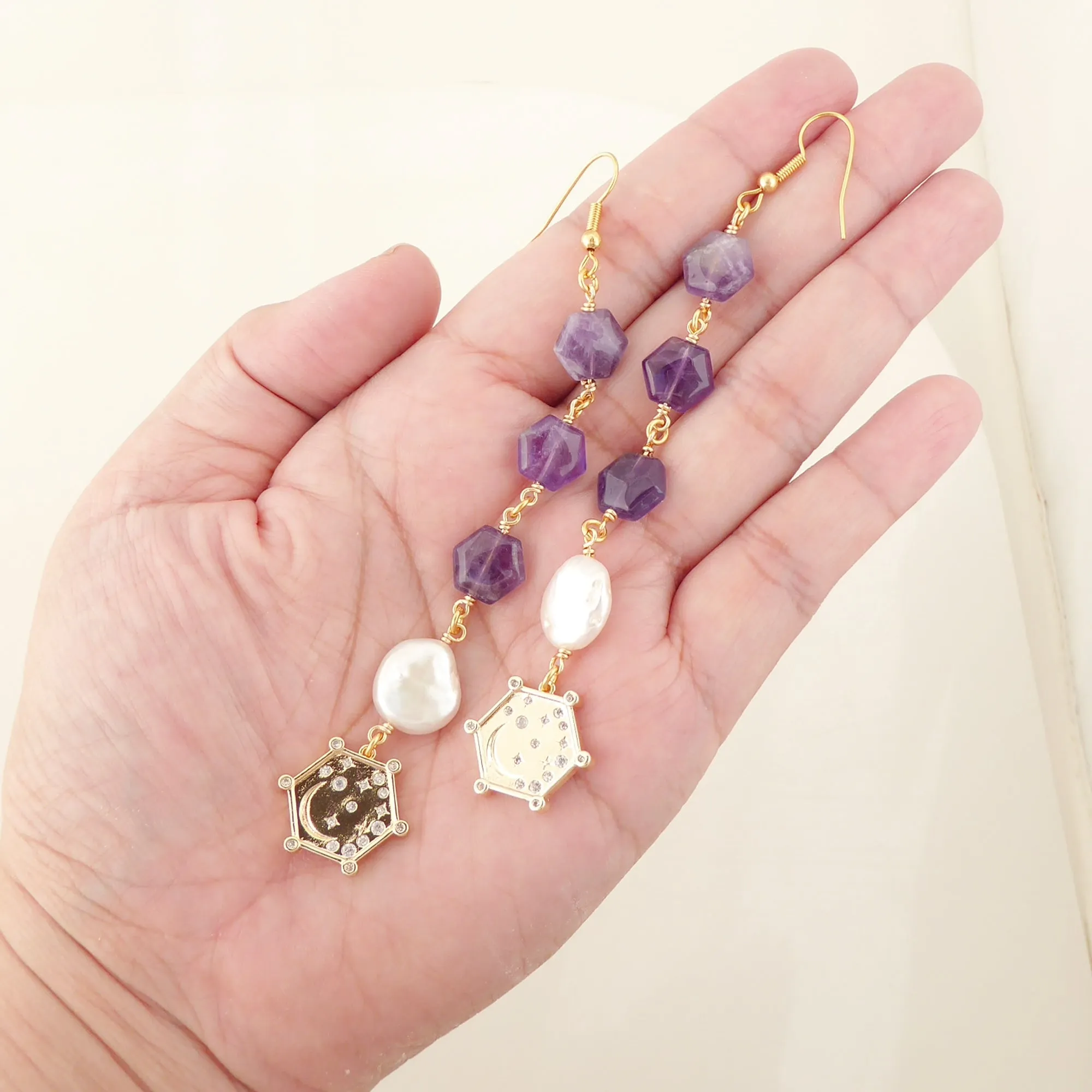 Hexagon amethyst earrings
