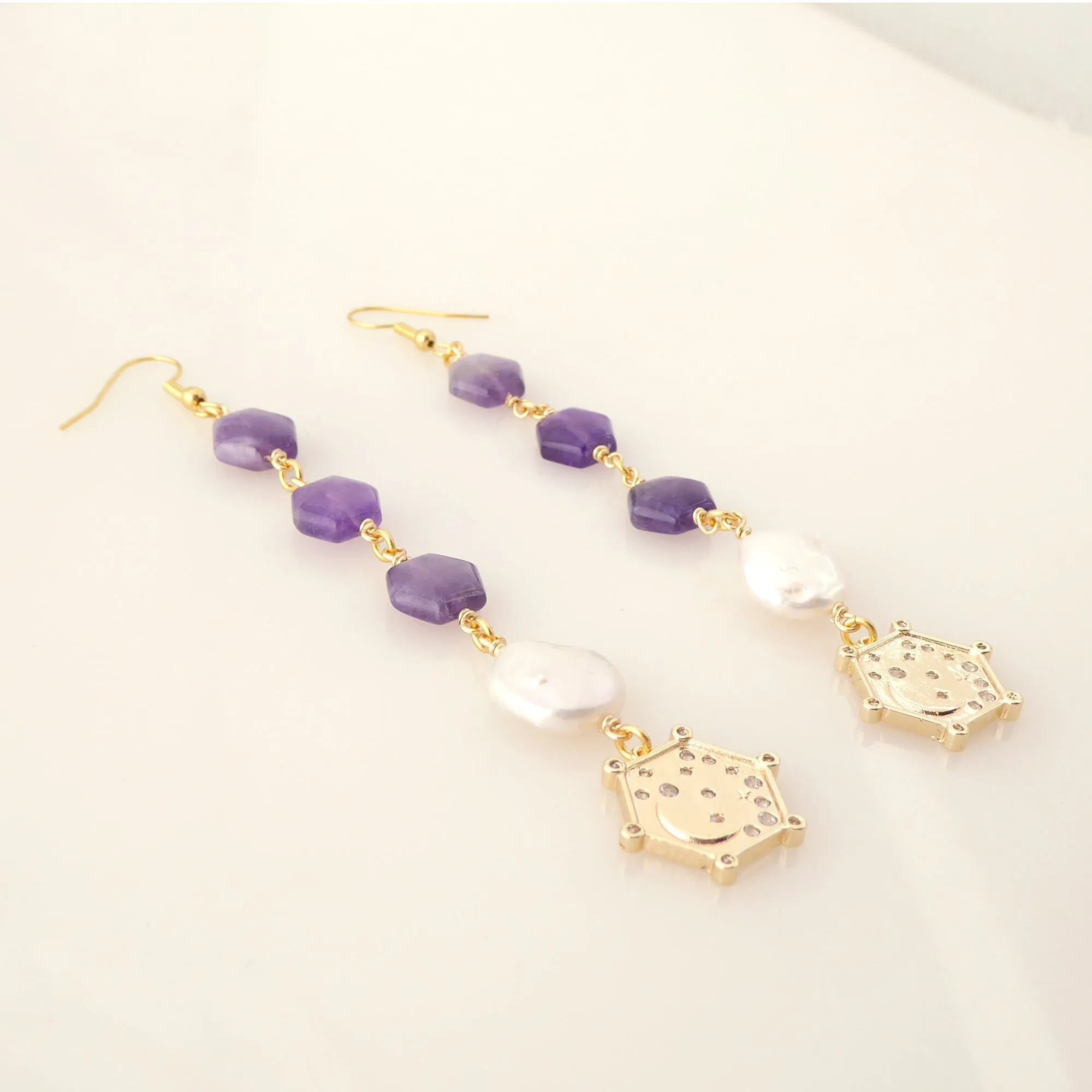Hexagon amethyst earrings