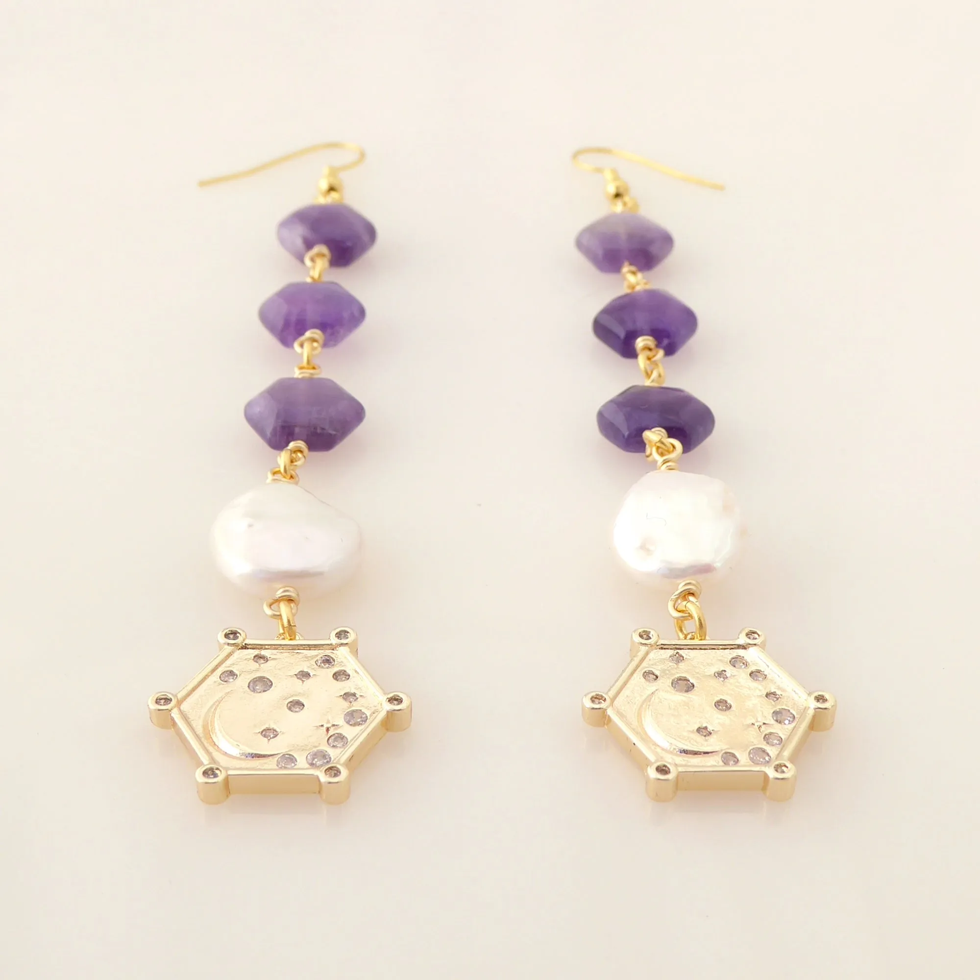 Hexagon amethyst earrings