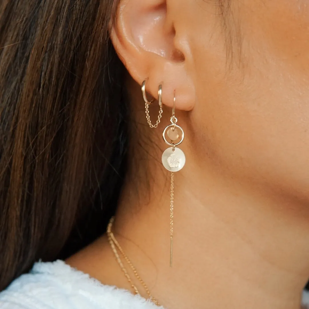 Hibiscus Disc & Threader Dangle Earrings