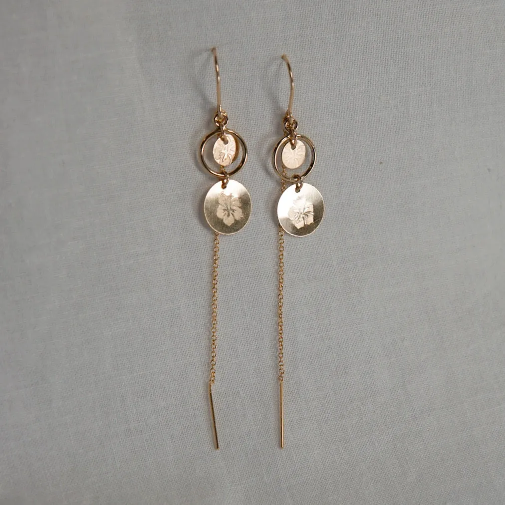 Hibiscus Disc & Threader Dangle Earrings