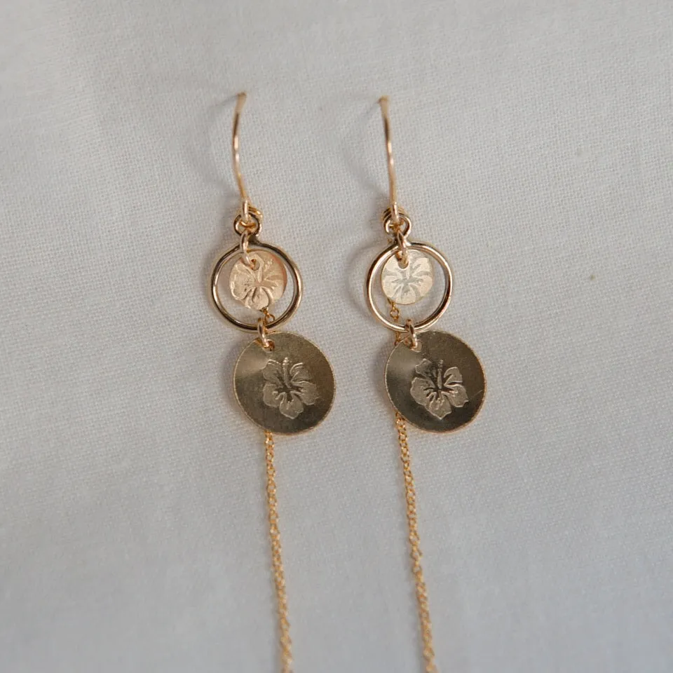 Hibiscus Disc & Threader Dangle Earrings