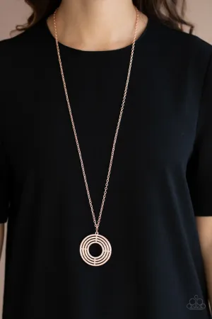 High-Value Target - Copper - White Rhinestone Encrusted Circle Paparazzi Long Necklace