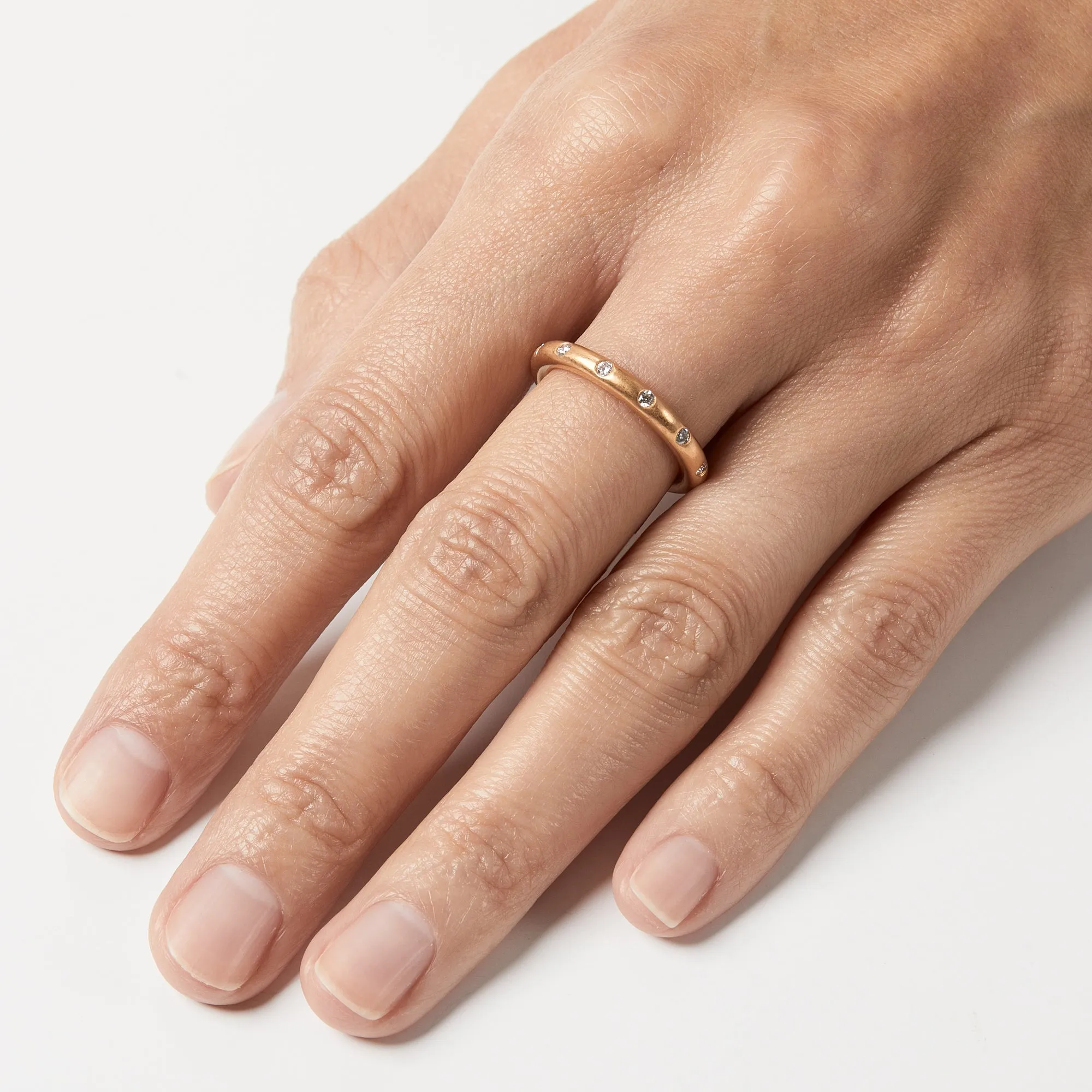 Hoopstock "Round" Evenly Spaced Diamond Band in 22K Apricot Gold- 3mm