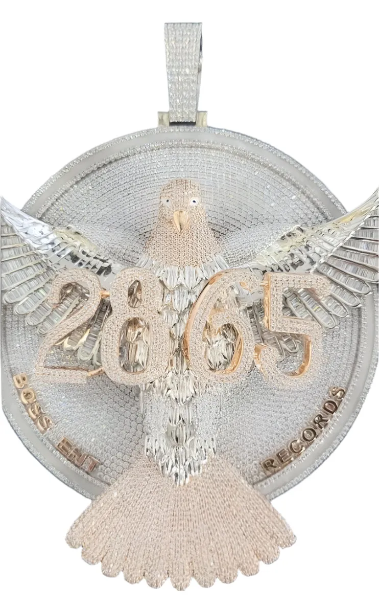 Huge Glow in the Dark two tone White-Rose 3D pop-up Eagle on Circle Pendant Charm