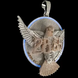 Huge Glow in the Dark two tone White-Rose 3D pop-up Eagle on Circle Pendant Charm