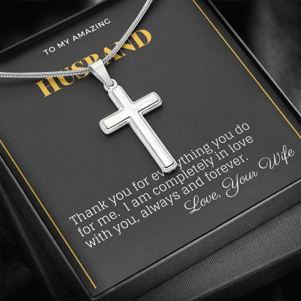 Husband Cross Necklace-Thank you for everything