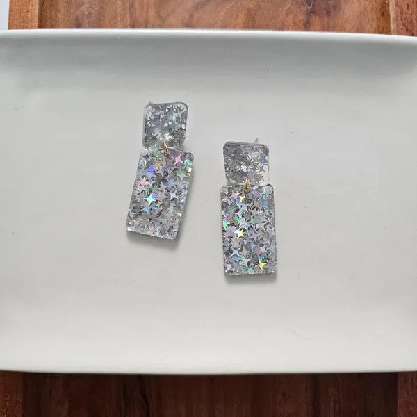 Ida Earrings - Silver Glitter