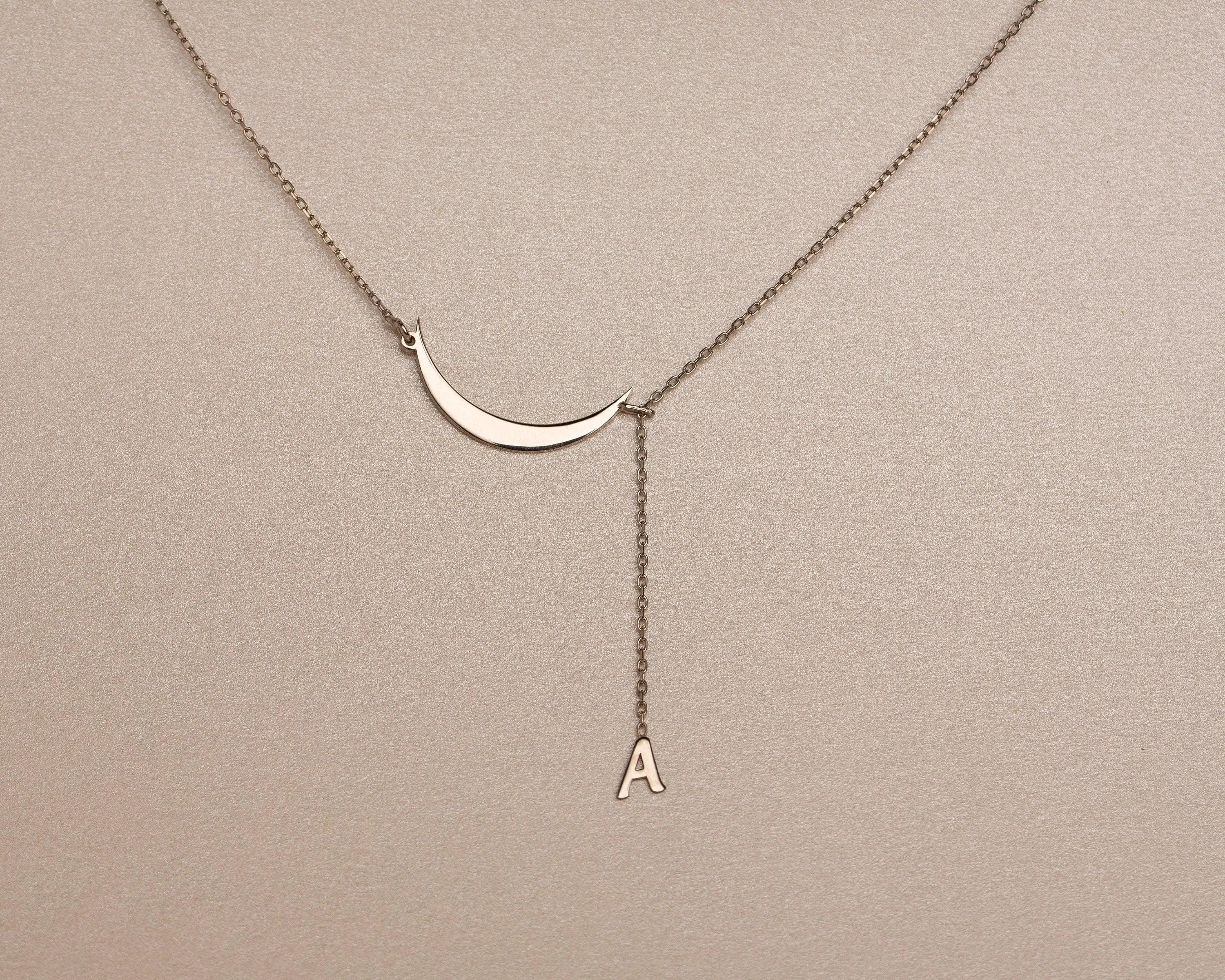 Initial Moon Necklace - 18K Gold Vermeil