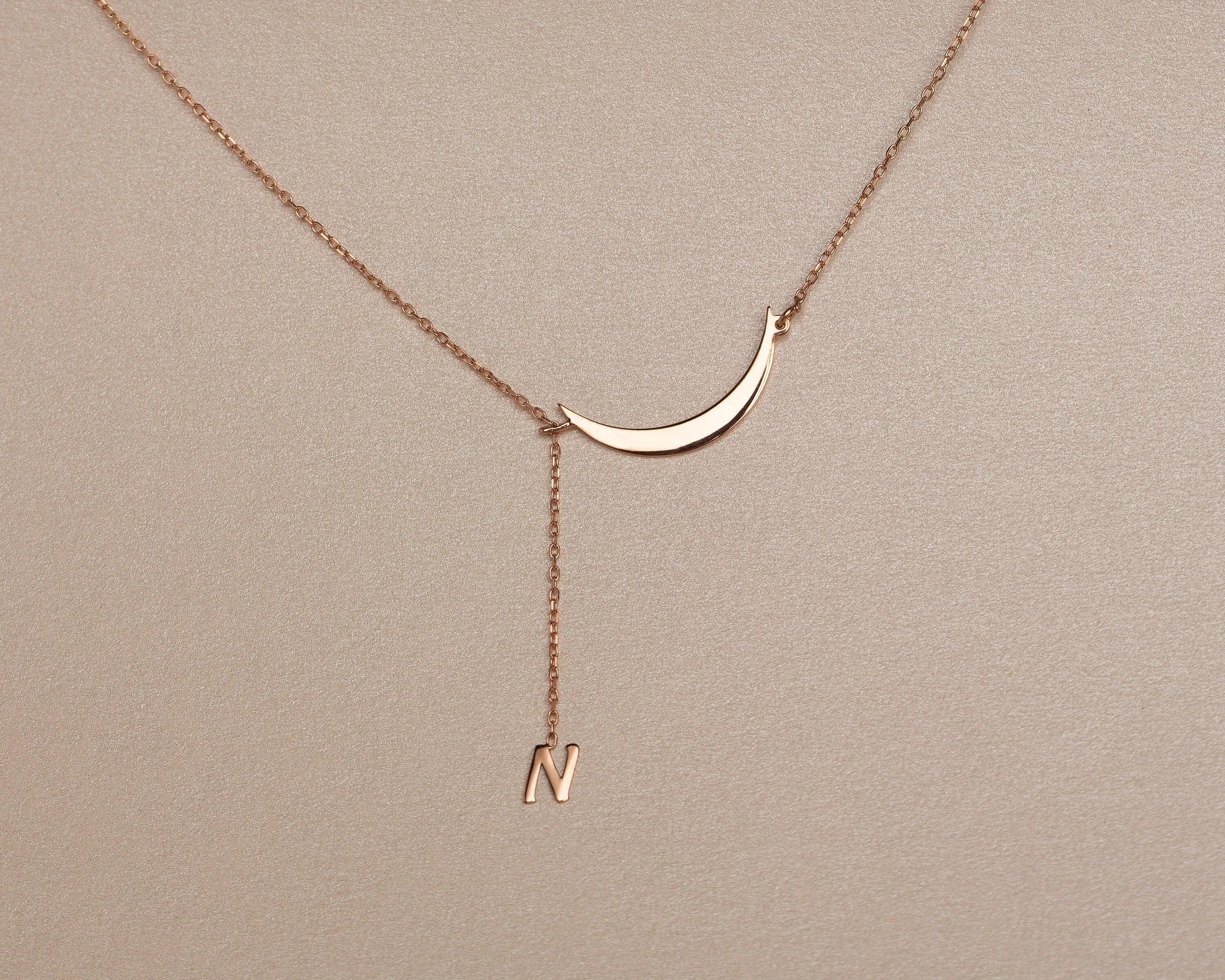 Initial Moon Necklace - 18K Gold Vermeil