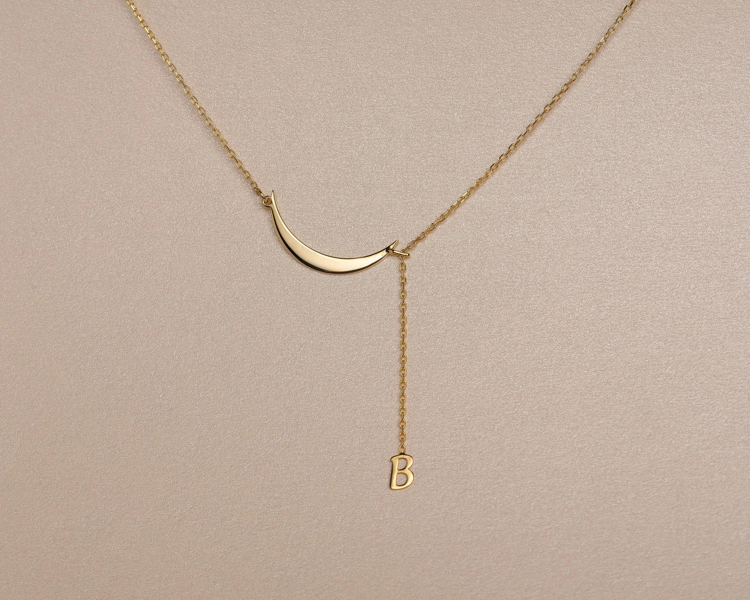 Initial Moon Necklace - 18K Gold Vermeil