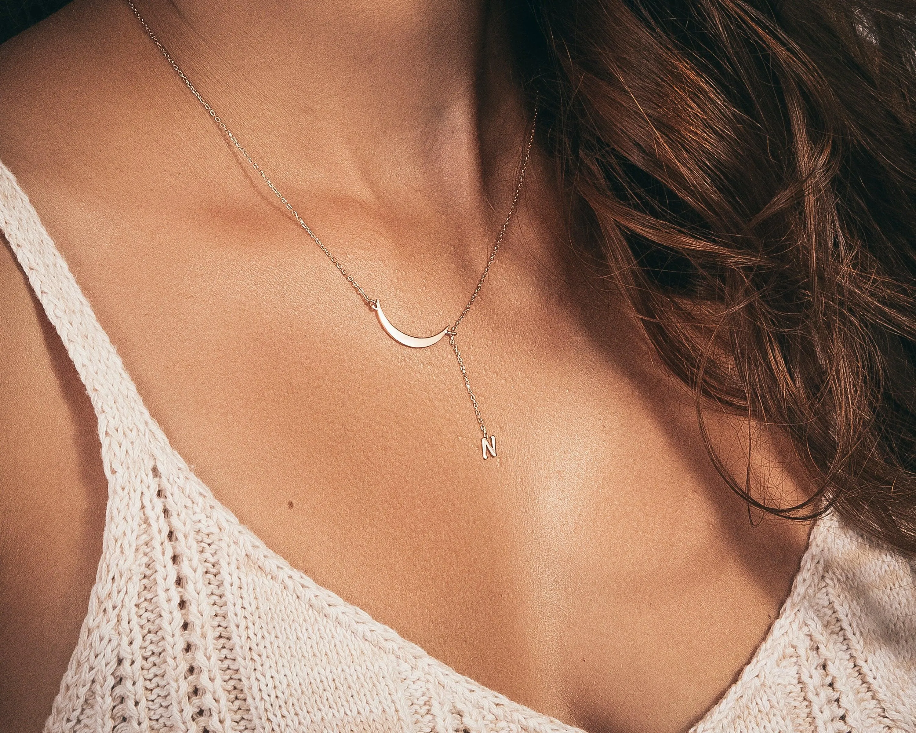 Initial Moon Necklace - 18K Gold Vermeil
