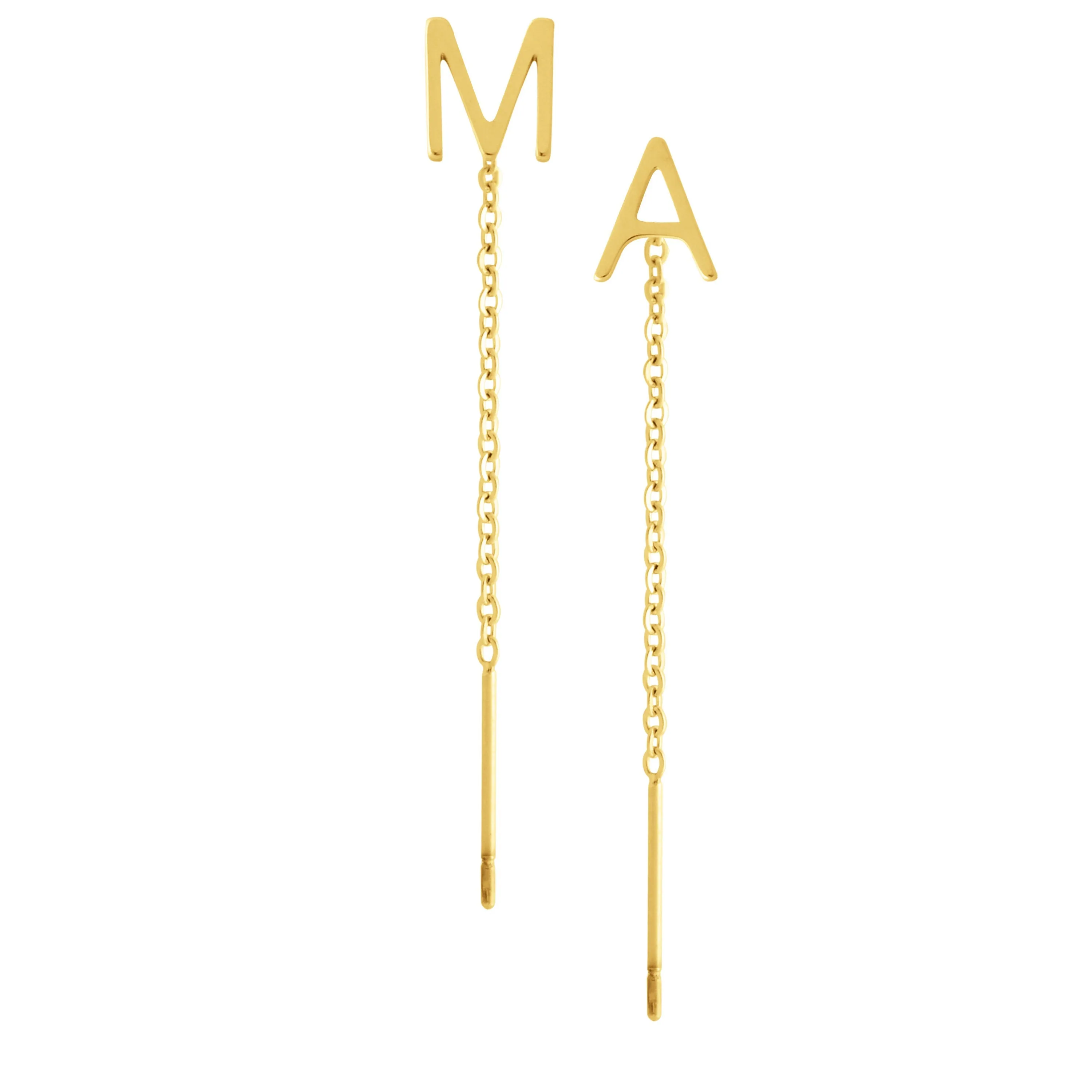 Initial Threader Earrings, Threader Earrings, Monogram Initial Earrings, letter Earrings, Gold Long Threader
