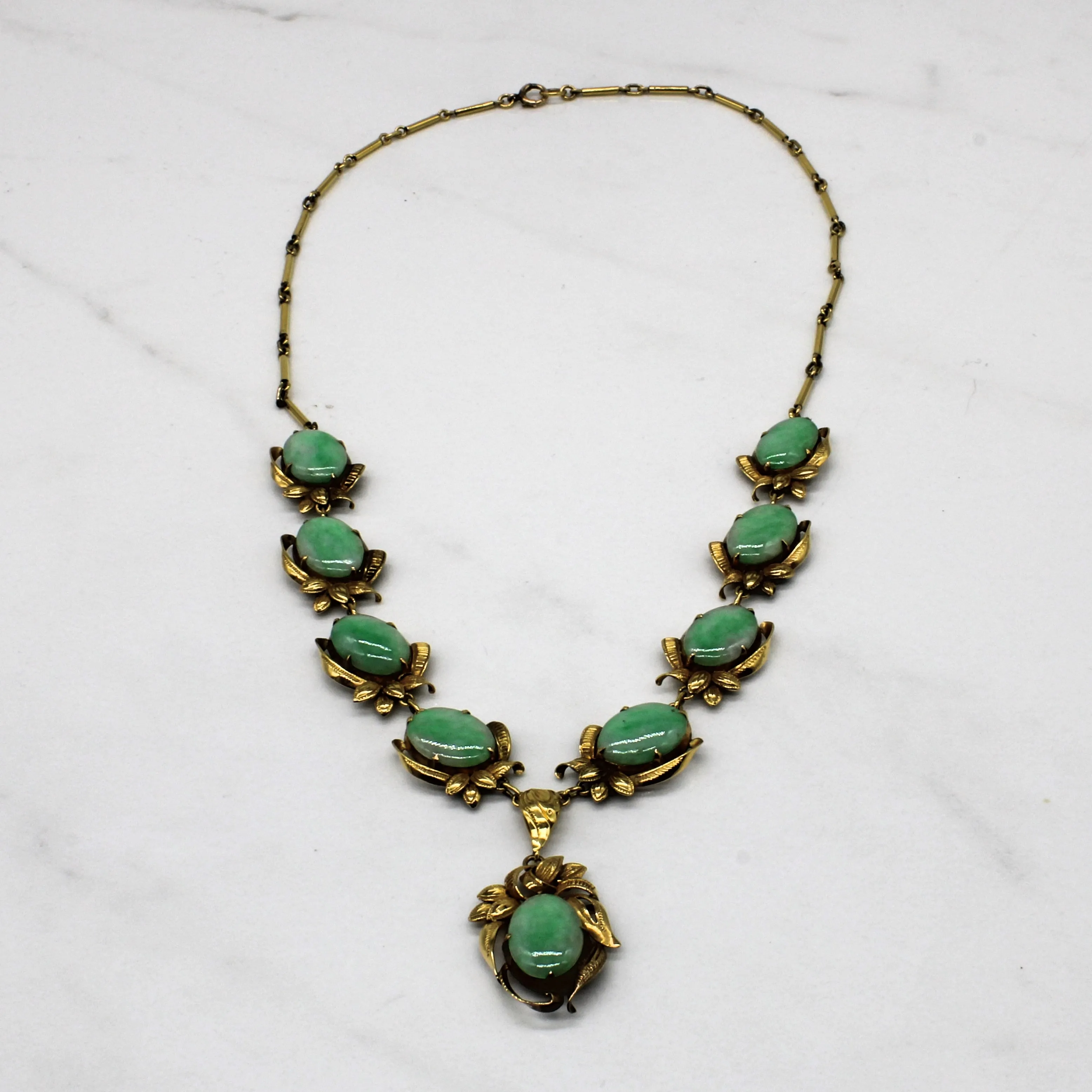Jadeite Cabochon Bar Link Necklace | 18.50ctw | 17" |
