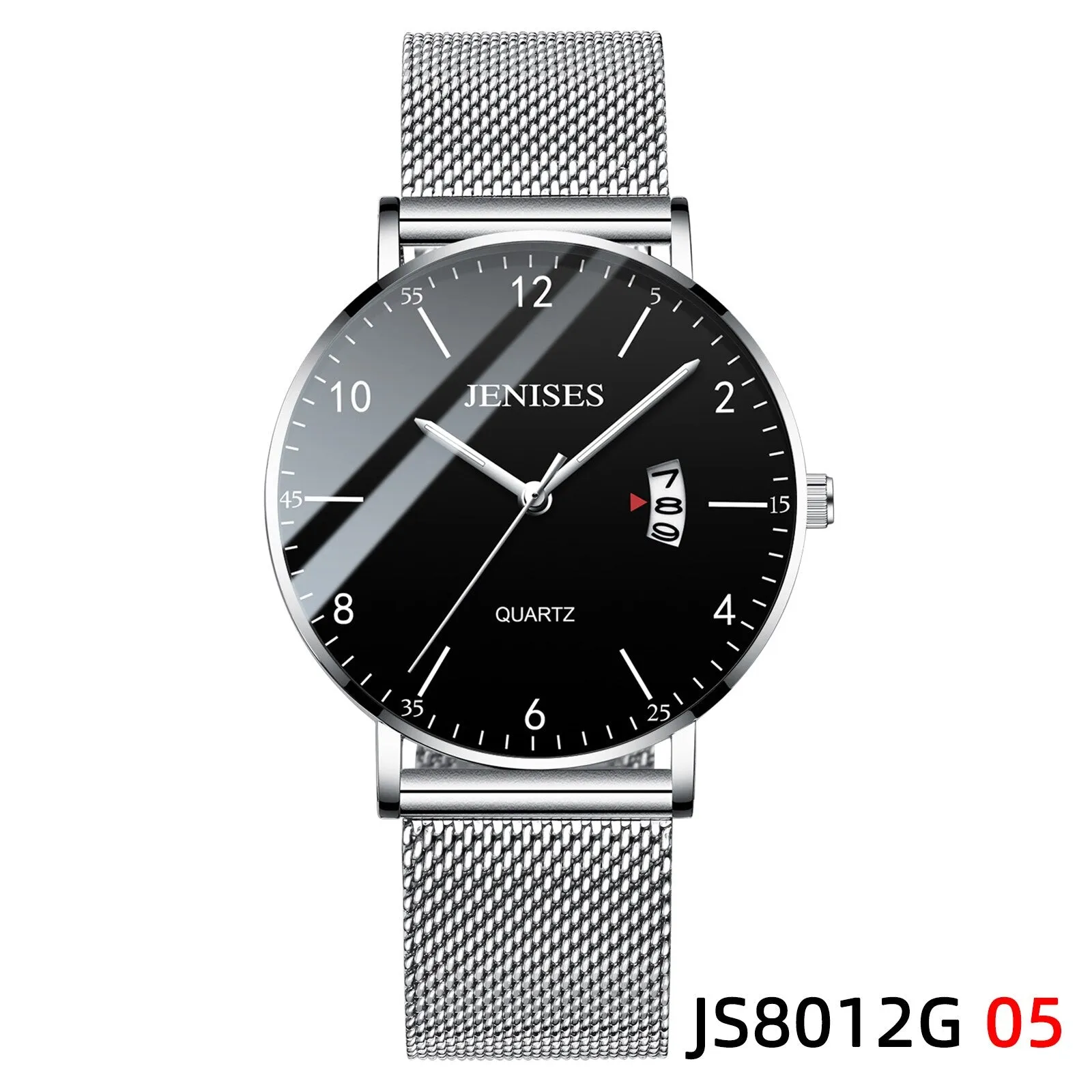 JENISES Fashion Ultra-thin Mens Watches Simple Wristwatch Clock Stainless Ssteel Mesh Belt Quartz Men Watch Calendar Wristwatch