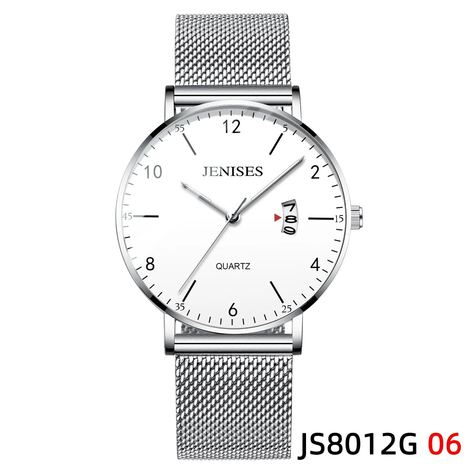 JENISES Fashion Ultra-thin Mens Watches Simple Wristwatch Clock Stainless Ssteel Mesh Belt Quartz Men Watch Calendar Wristwatch
