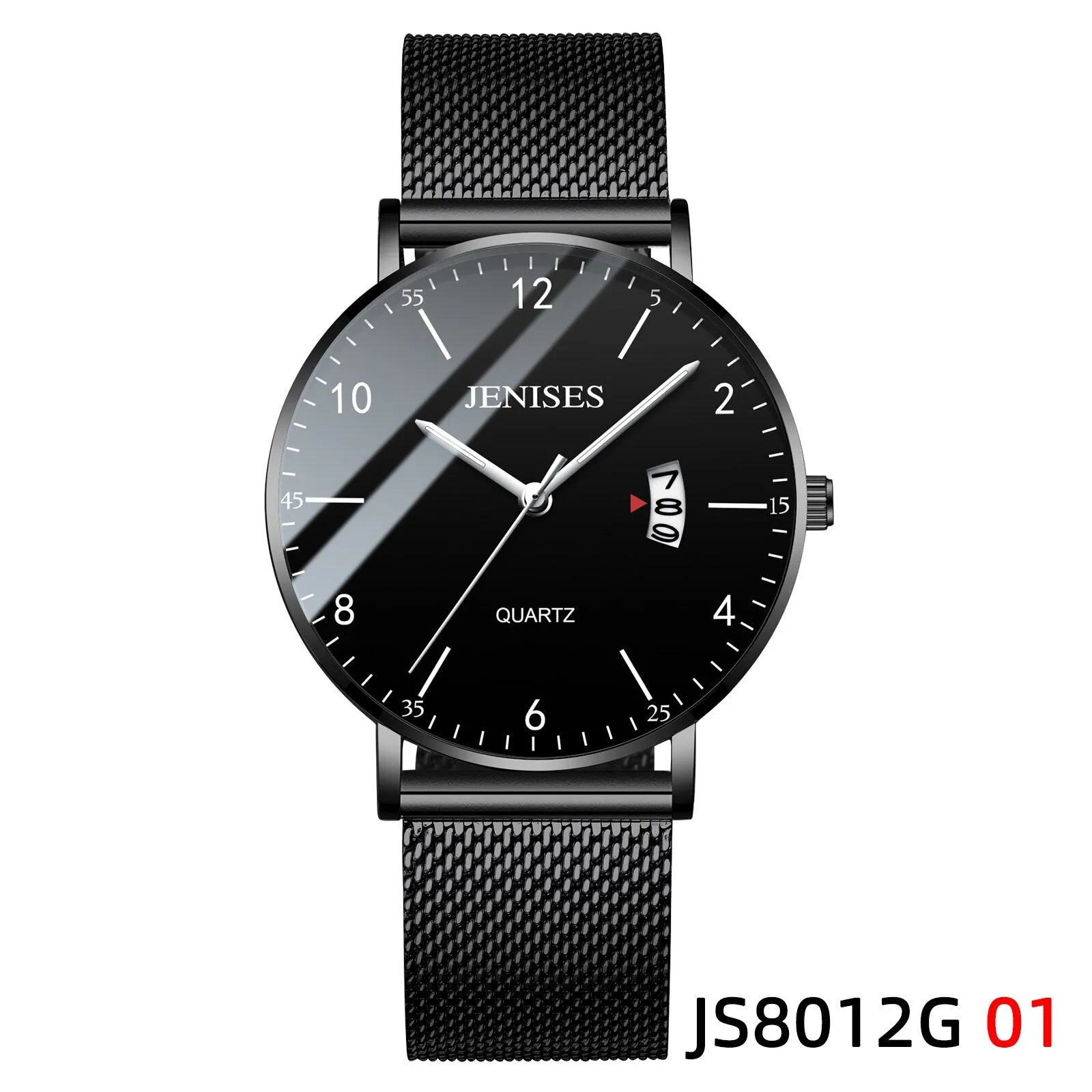 JENISES Fashion Ultra-thin Mens Watches Simple Wristwatch Clock Stainless Ssteel Mesh Belt Quartz Men Watch Calendar Wristwatch
