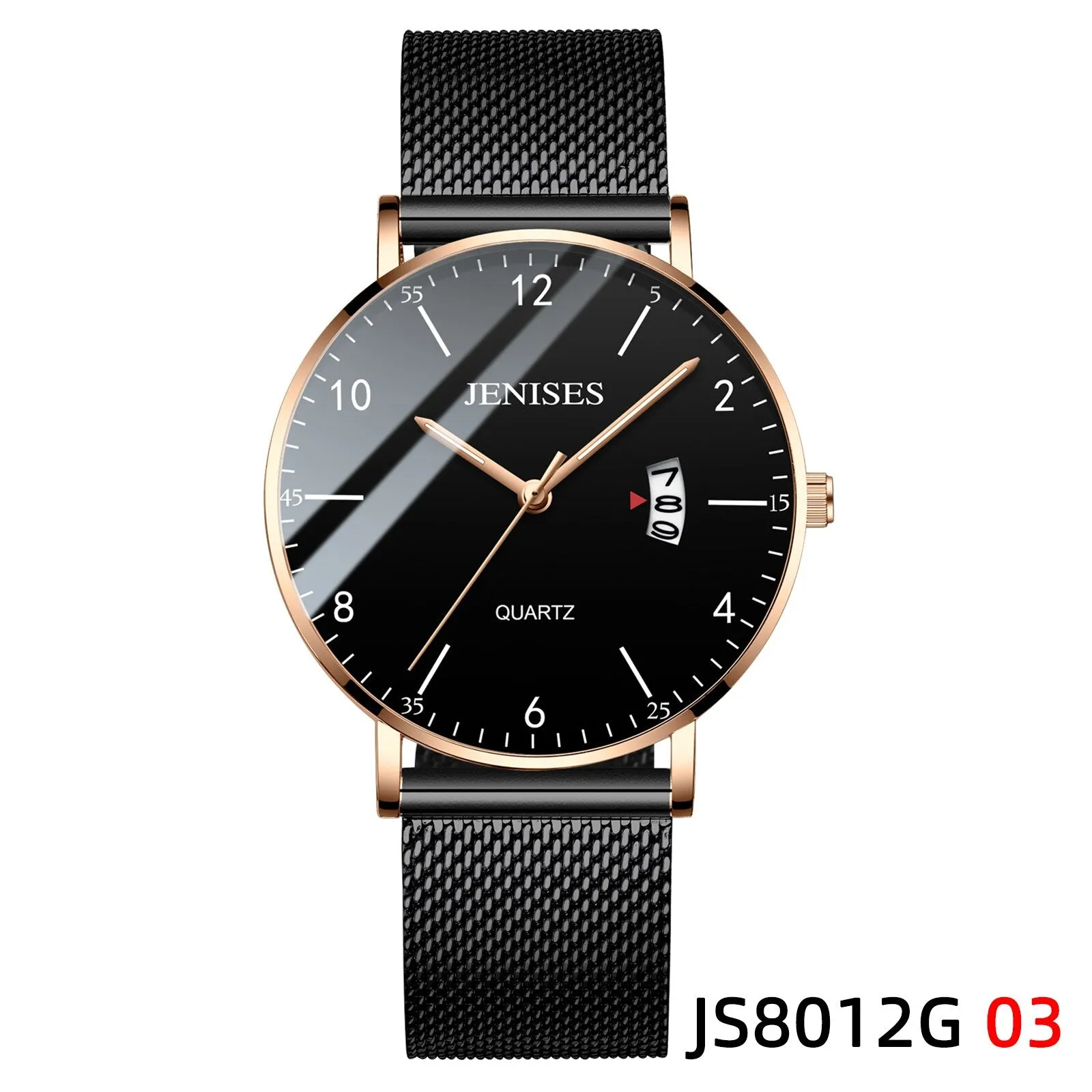 JENISES Fashion Ultra-thin Mens Watches Simple Wristwatch Clock Stainless Ssteel Mesh Belt Quartz Men Watch Calendar Wristwatch