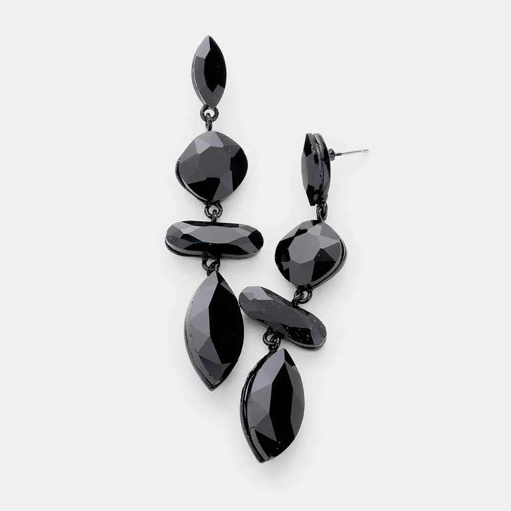 Jet Black Geometric Crystal Stone Dangle Earrings | Pageant Earrings | 473651