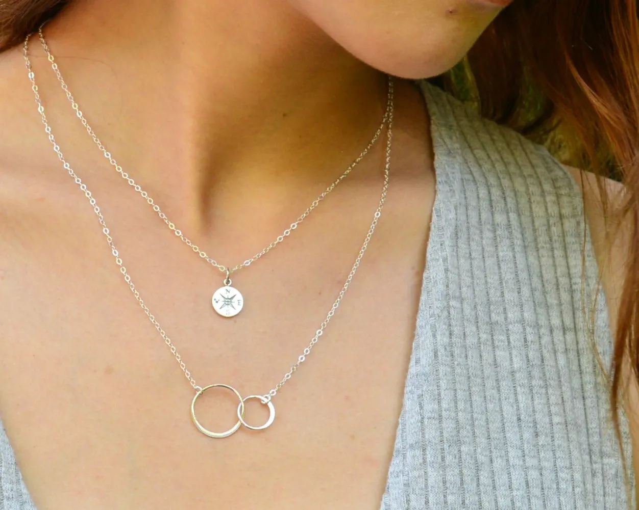josie connected ring necklace, silver or gold • mother & daughter