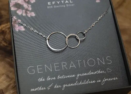 josie three ring necklace, silver • generations, grandchildren