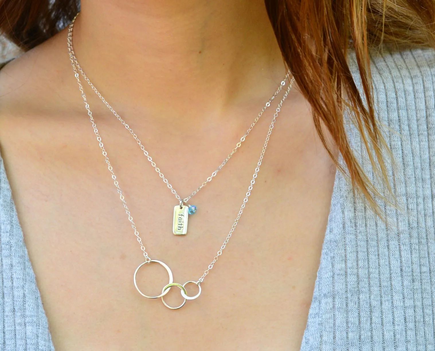 josie three ring necklace, silver or gold • mother & daughters