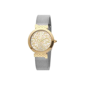 Just Cavalli Ladies Watch Animal Print Dial With Silver Color Mesh Bracelet