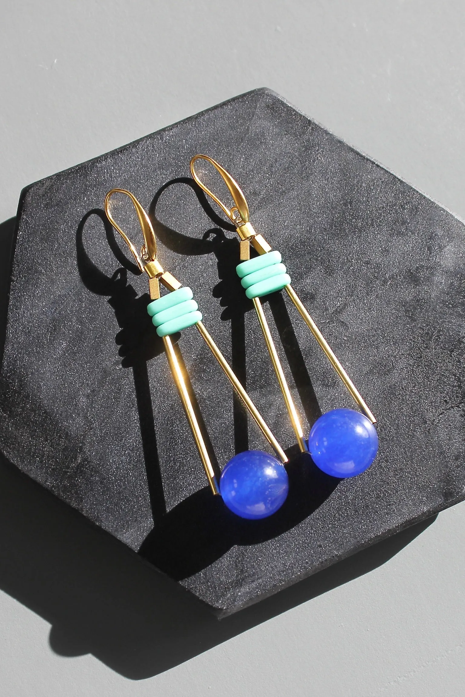 KYLE56 cobalt and turquoise geometric earrings