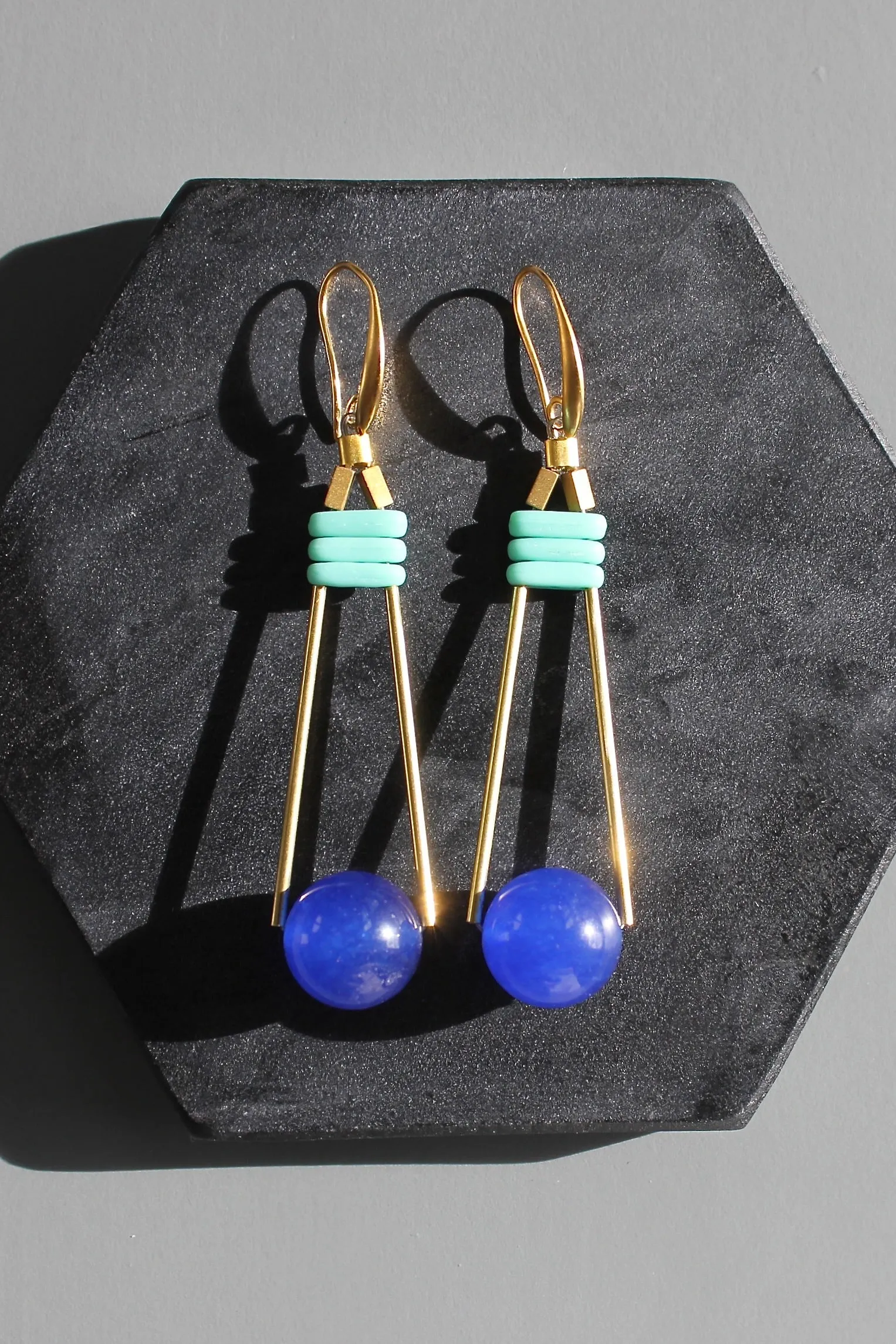 KYLE56 cobalt and turquoise geometric earrings