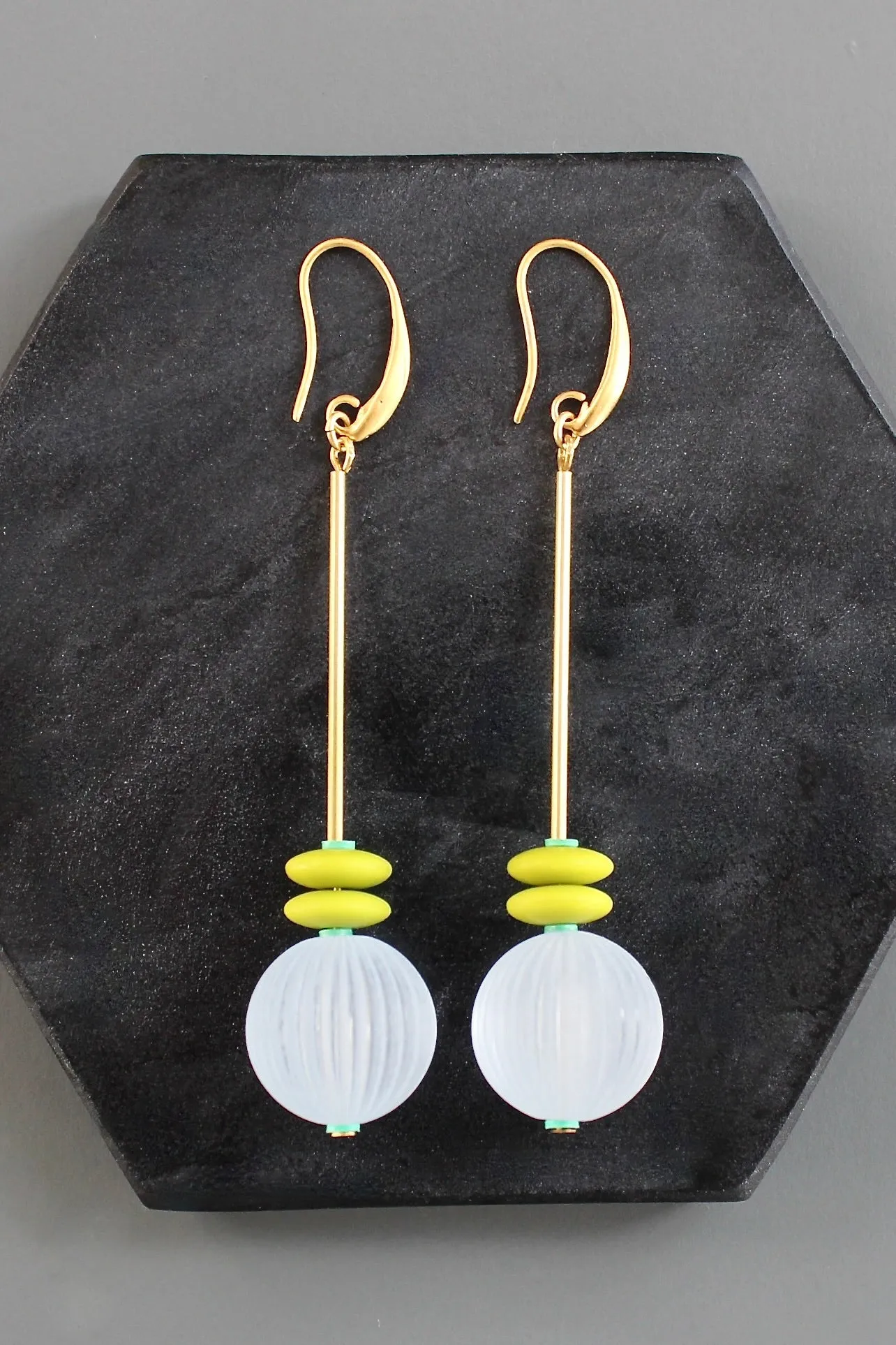 KYLE63 blue and chartreuse bauble geometric earrings