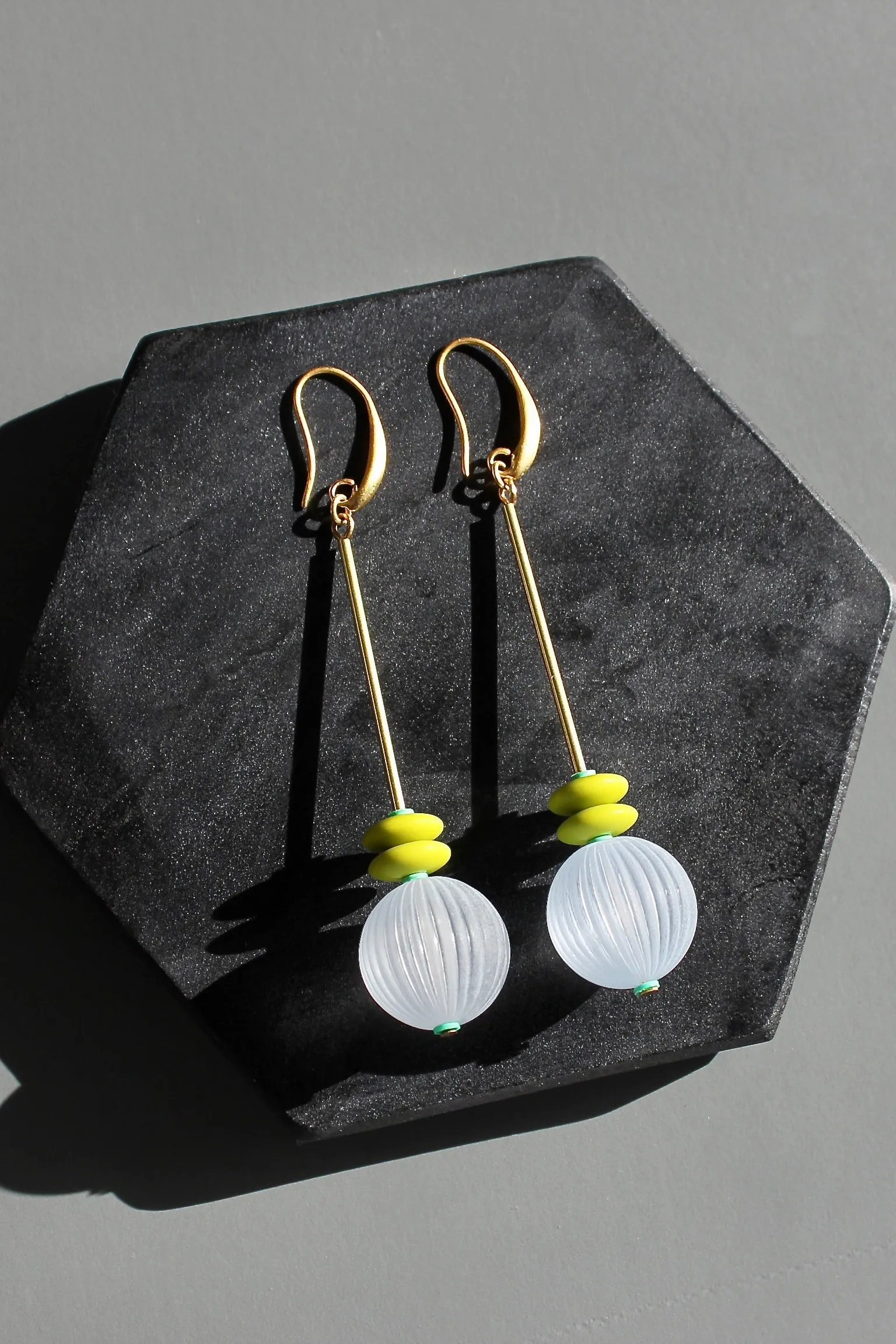 KYLE63 blue and chartreuse bauble geometric earrings
