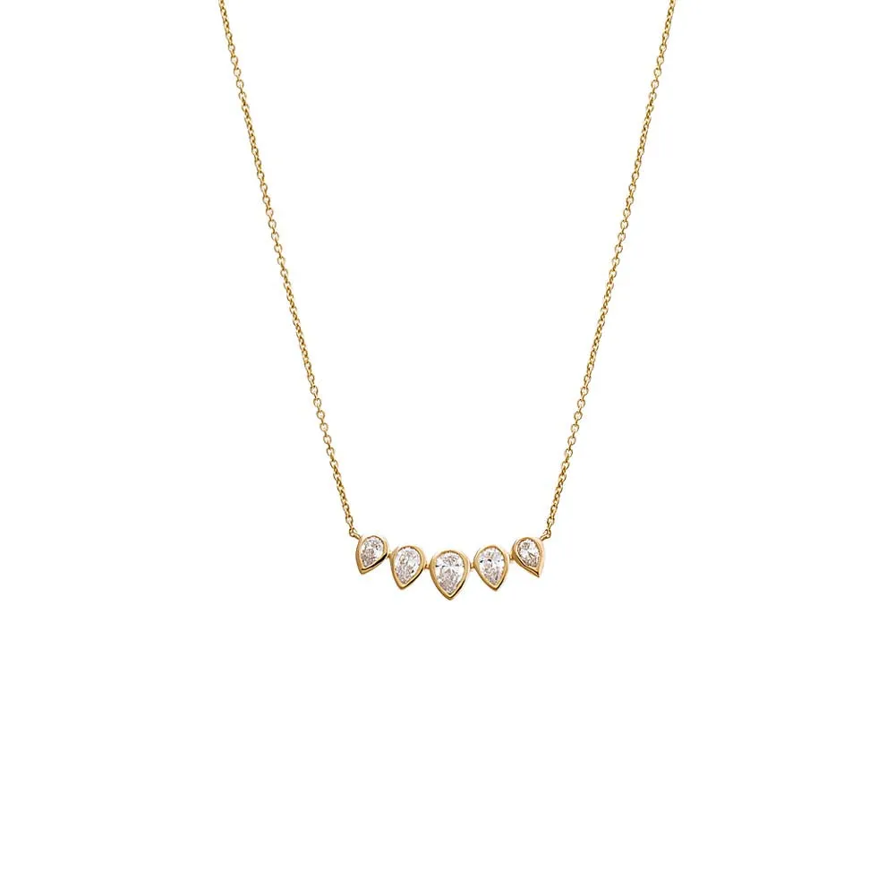 Lab Grown Diamond Pear Bezel Curved Bar Necklace 14K