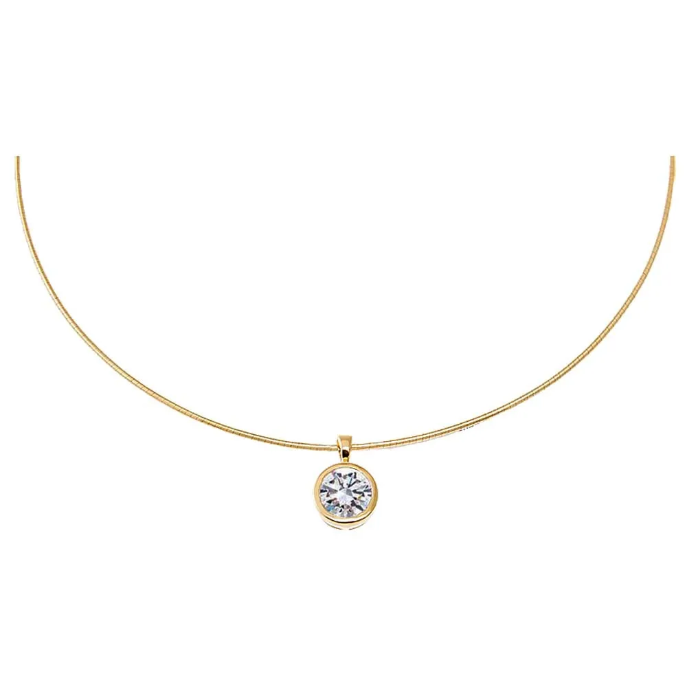 Lab Grown Diamond Round Bezel Round Omega Chain Necklace 14K