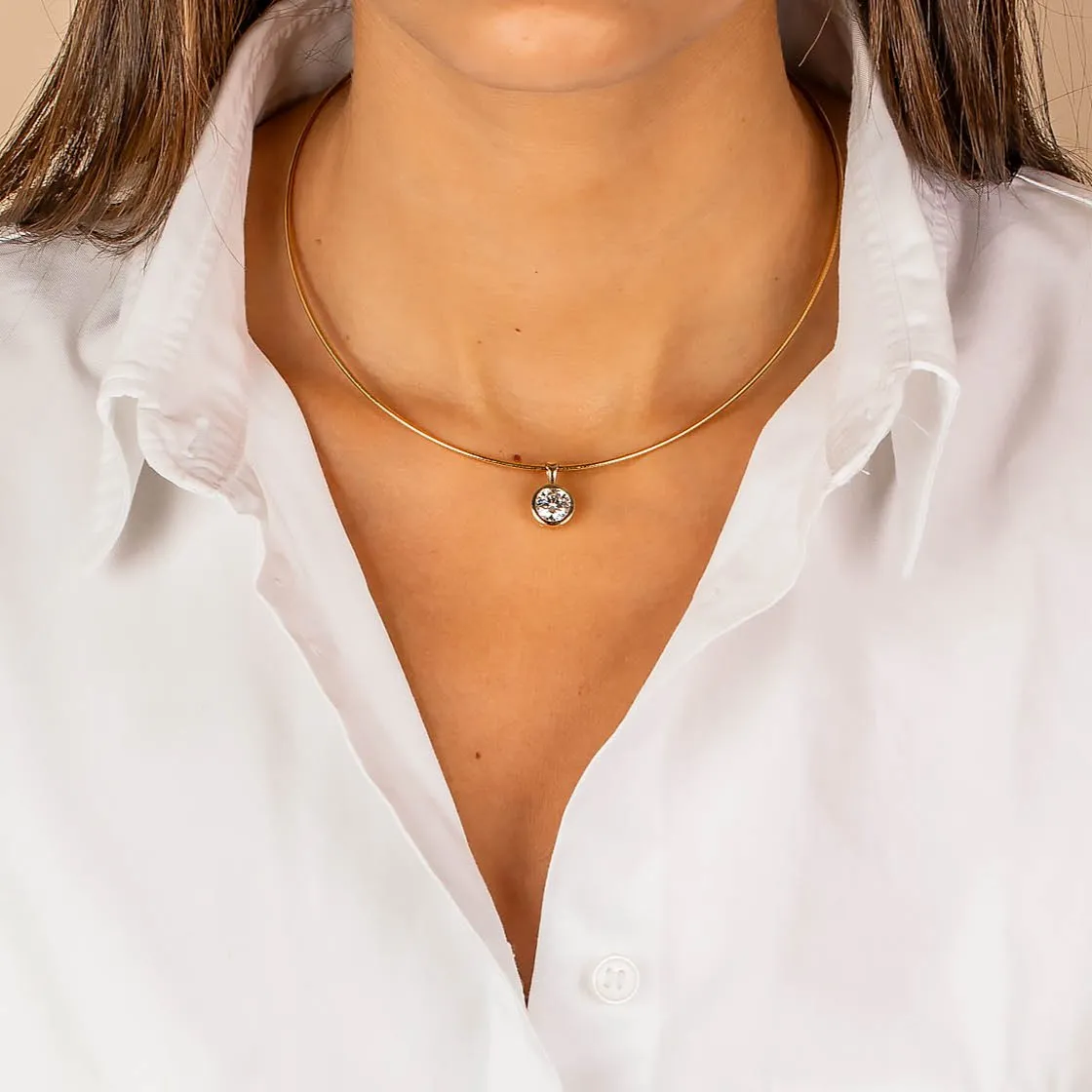 Lab Grown Diamond Round Bezel Round Omega Chain Necklace 14K
